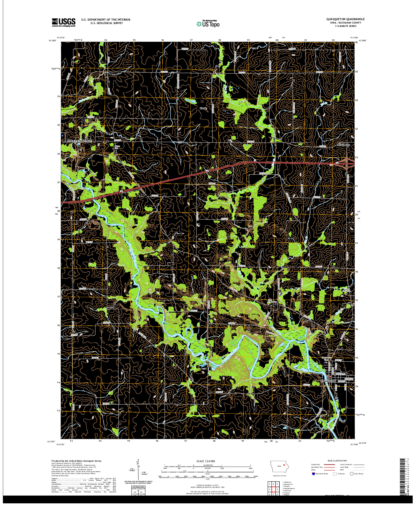 US TOPO 7.5-MINUTE MAP FOR QUASQUETON, IA