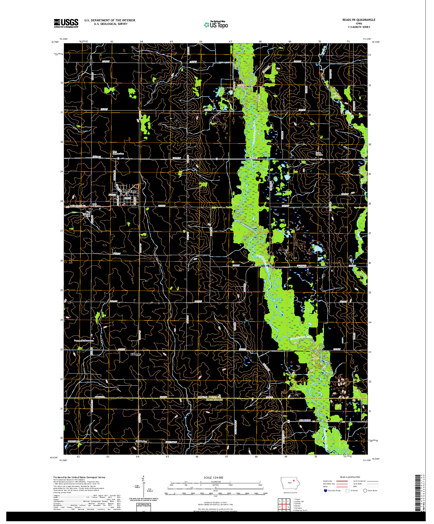 US TOPO 7.5-MINUTE MAP FOR READLYN, IA