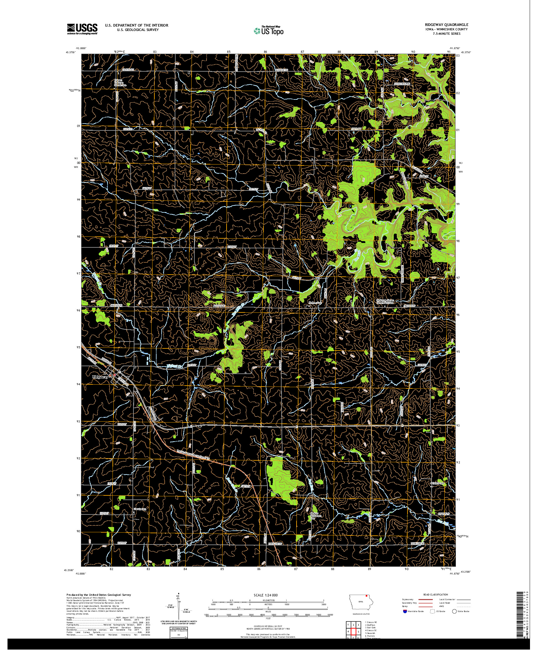 US TOPO 7.5-MINUTE MAP FOR RIDGEWAY, IA