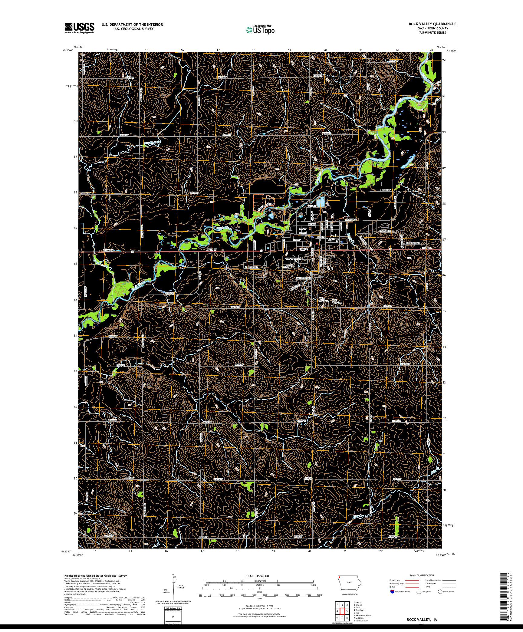 US TOPO 7.5-MINUTE MAP FOR ROCK VALLEY, IA