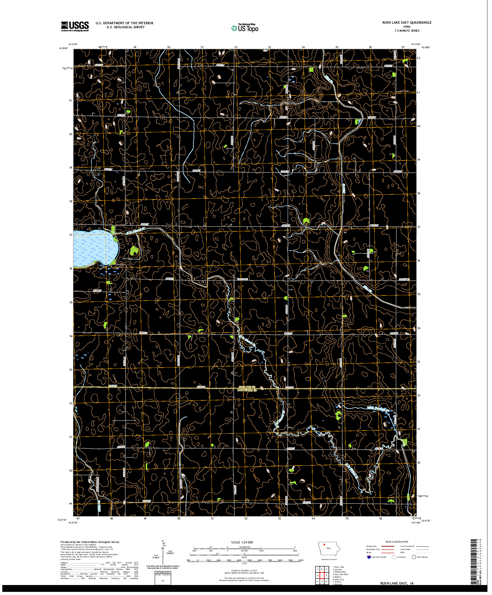 US TOPO 7.5-MINUTE MAP FOR RUSH LAKE EAST, IA