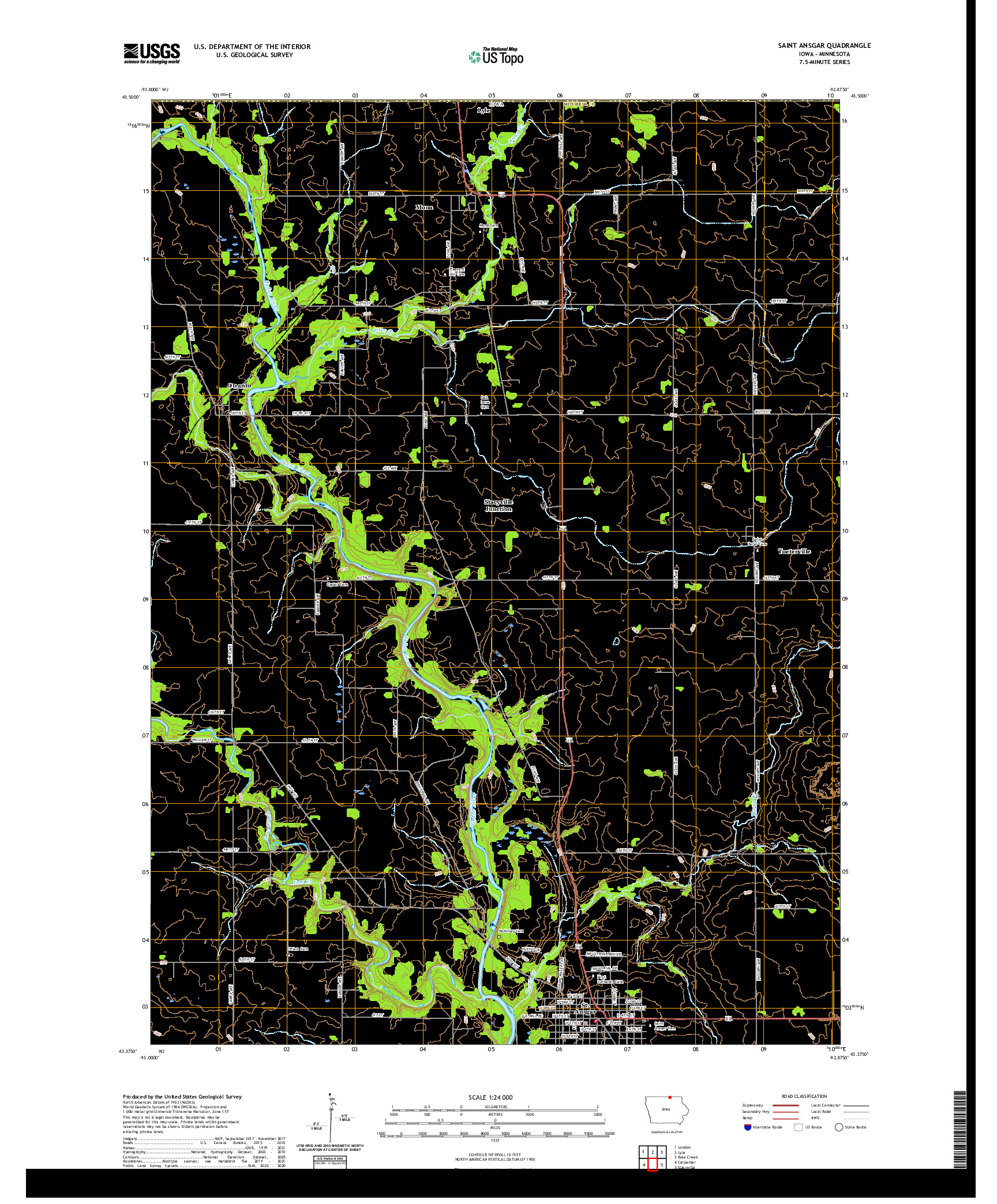 US TOPO 7.5-MINUTE MAP FOR SAINT ANSGAR, IA,MN