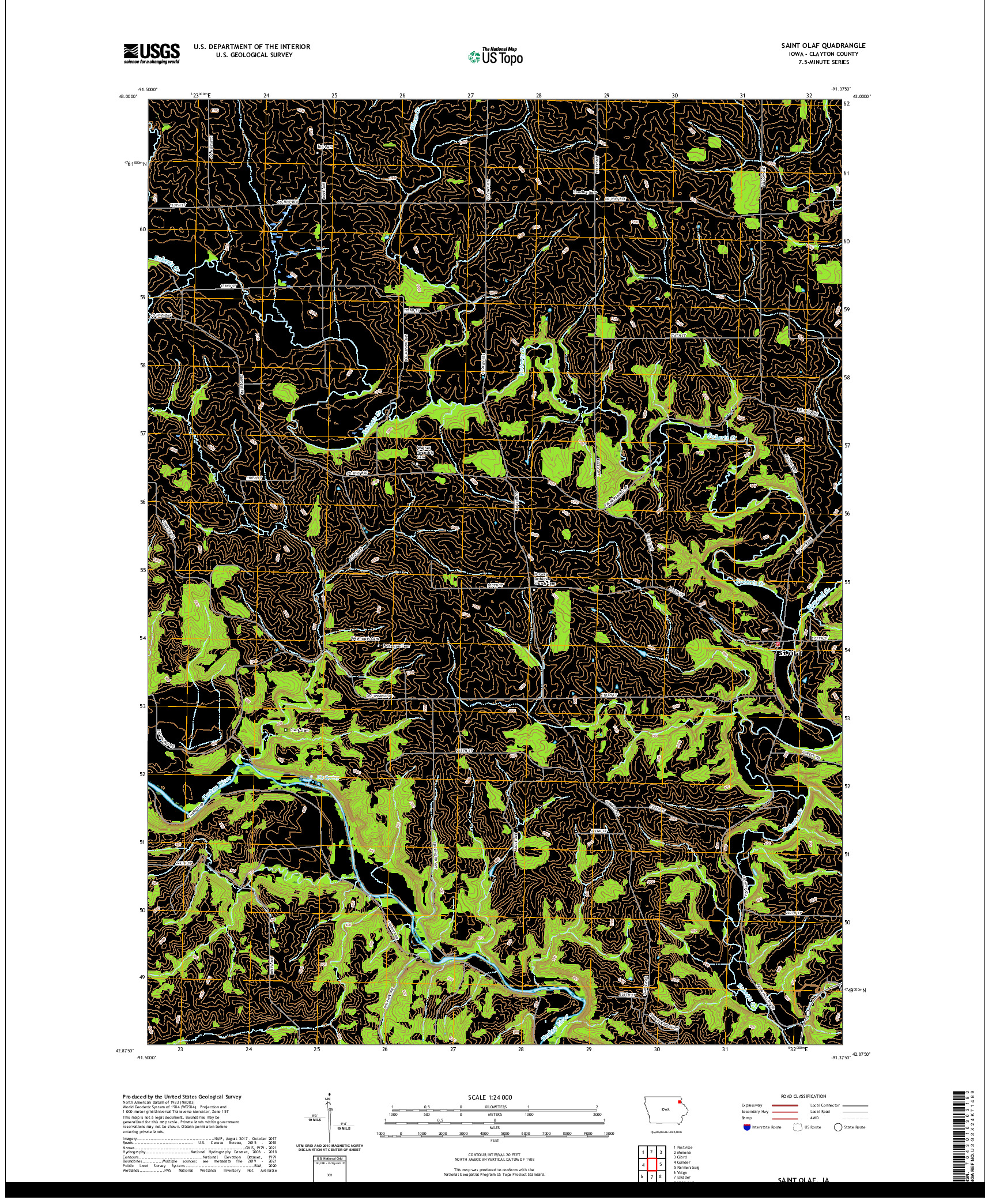 US TOPO 7.5-MINUTE MAP FOR SAINT OLAF, IA