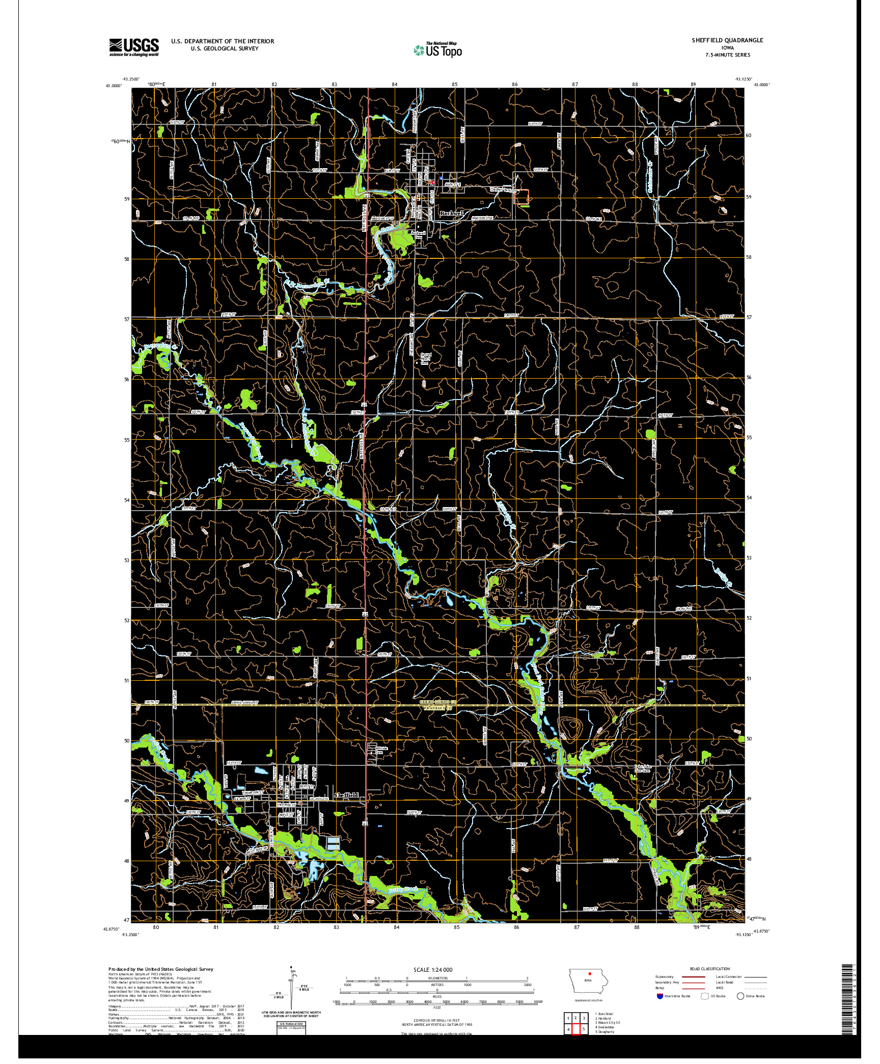 US TOPO 7.5-MINUTE MAP FOR SHEFFIELD, IA