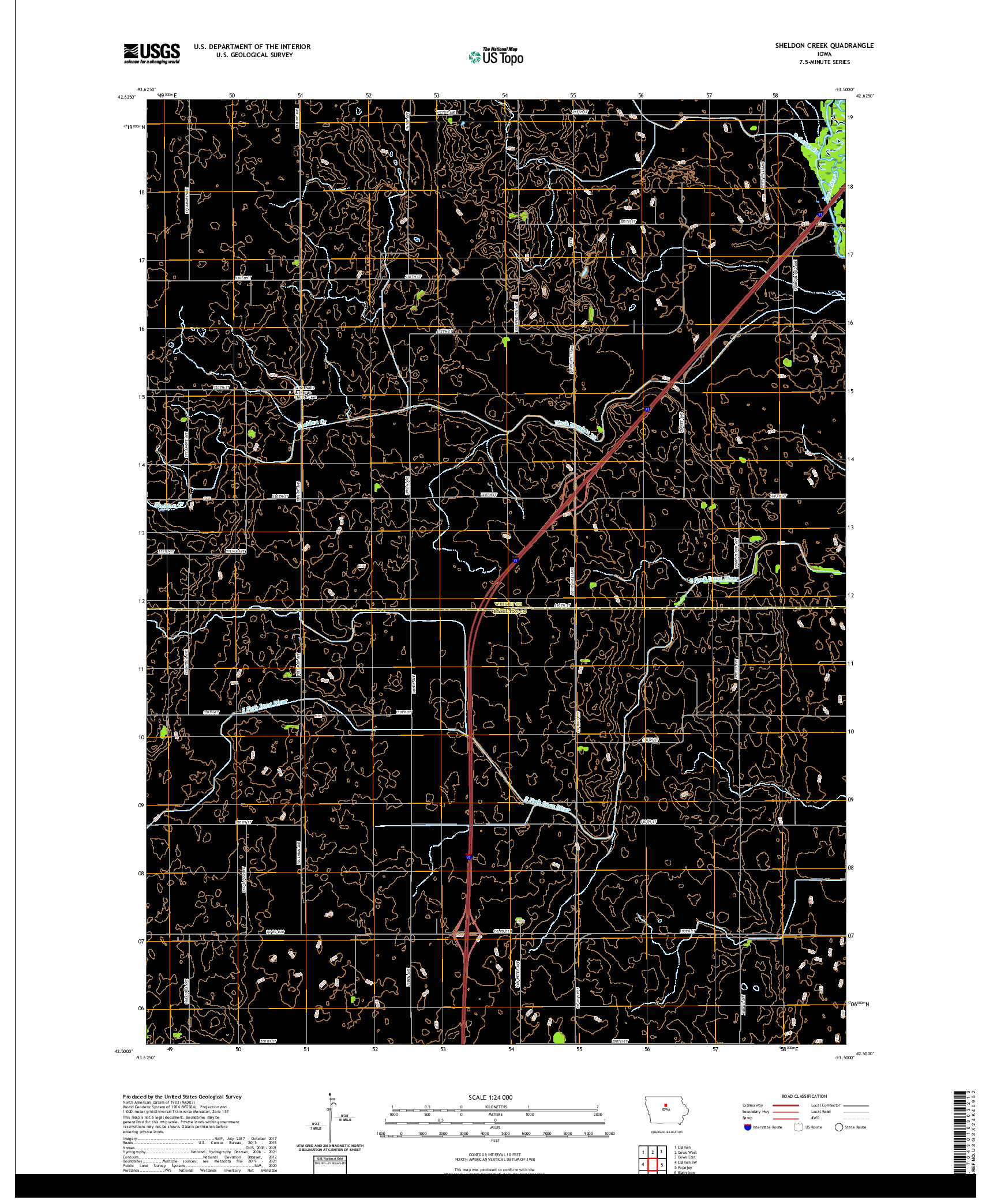 US TOPO 7.5-MINUTE MAP FOR SHELDON CREEK, IA