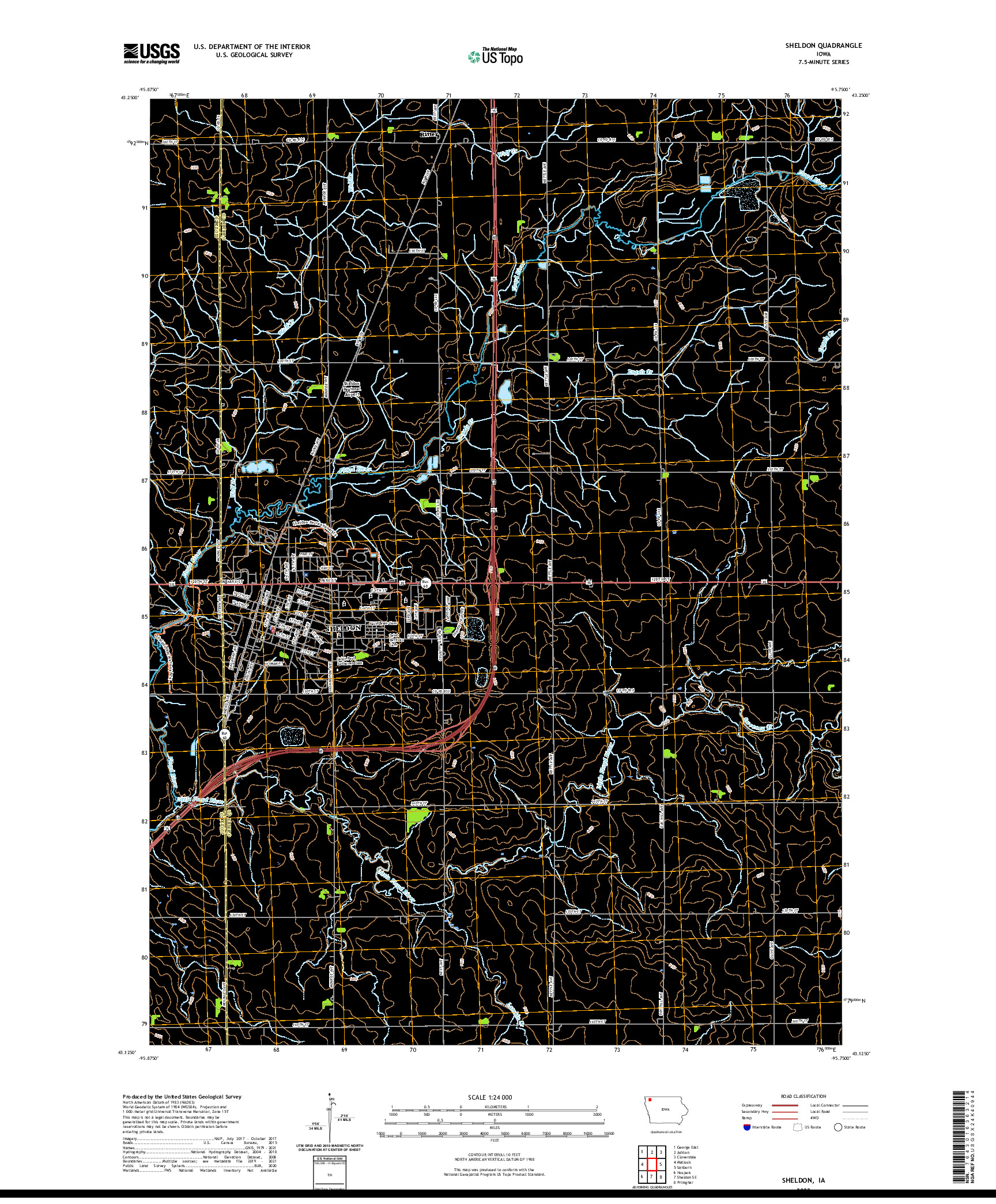 US TOPO 7.5-MINUTE MAP FOR SHELDON, IA