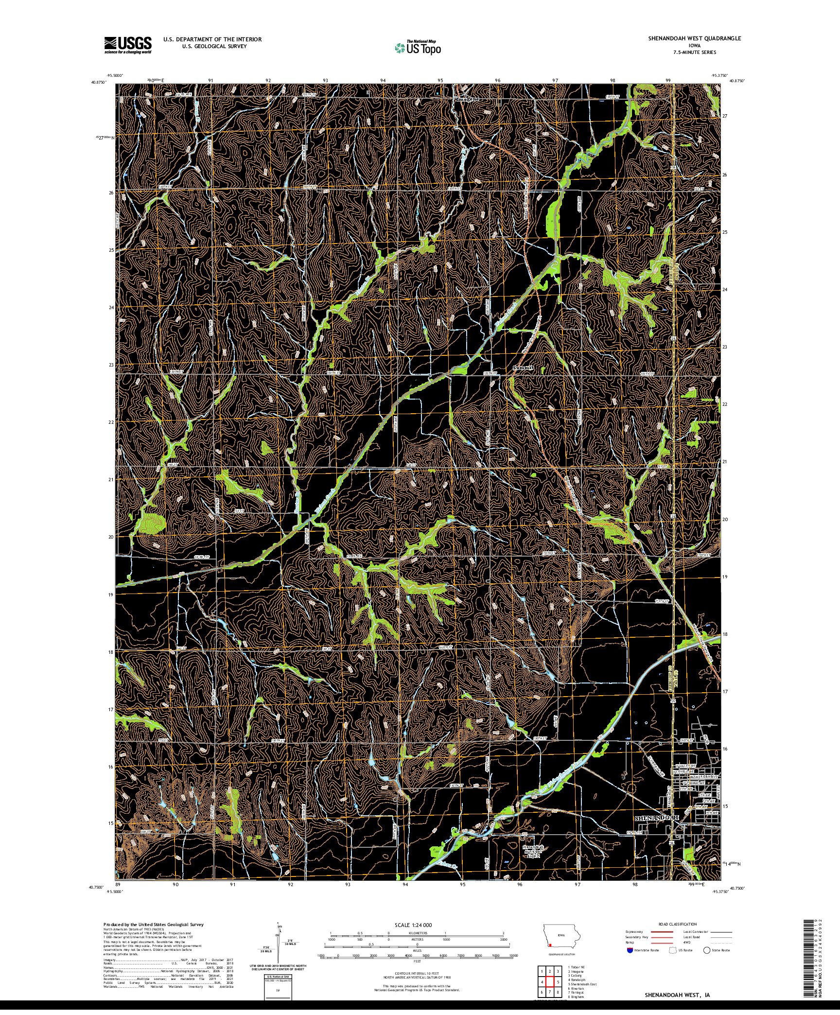 US TOPO 7.5-MINUTE MAP FOR SHENANDOAH WEST, IA