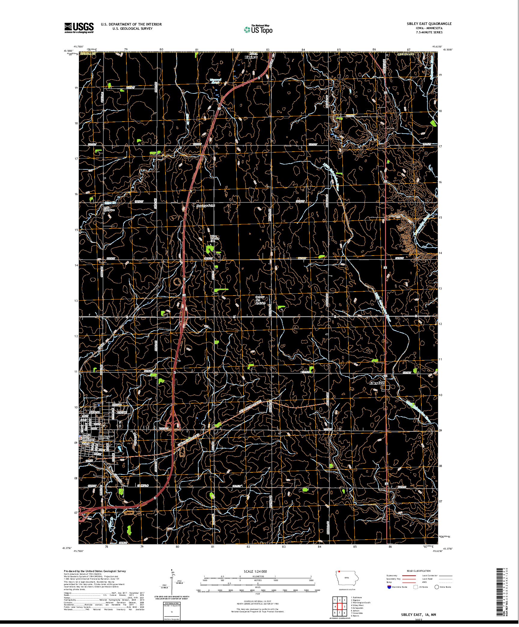 US TOPO 7.5-MINUTE MAP FOR SIBLEY EAST, IA,MN