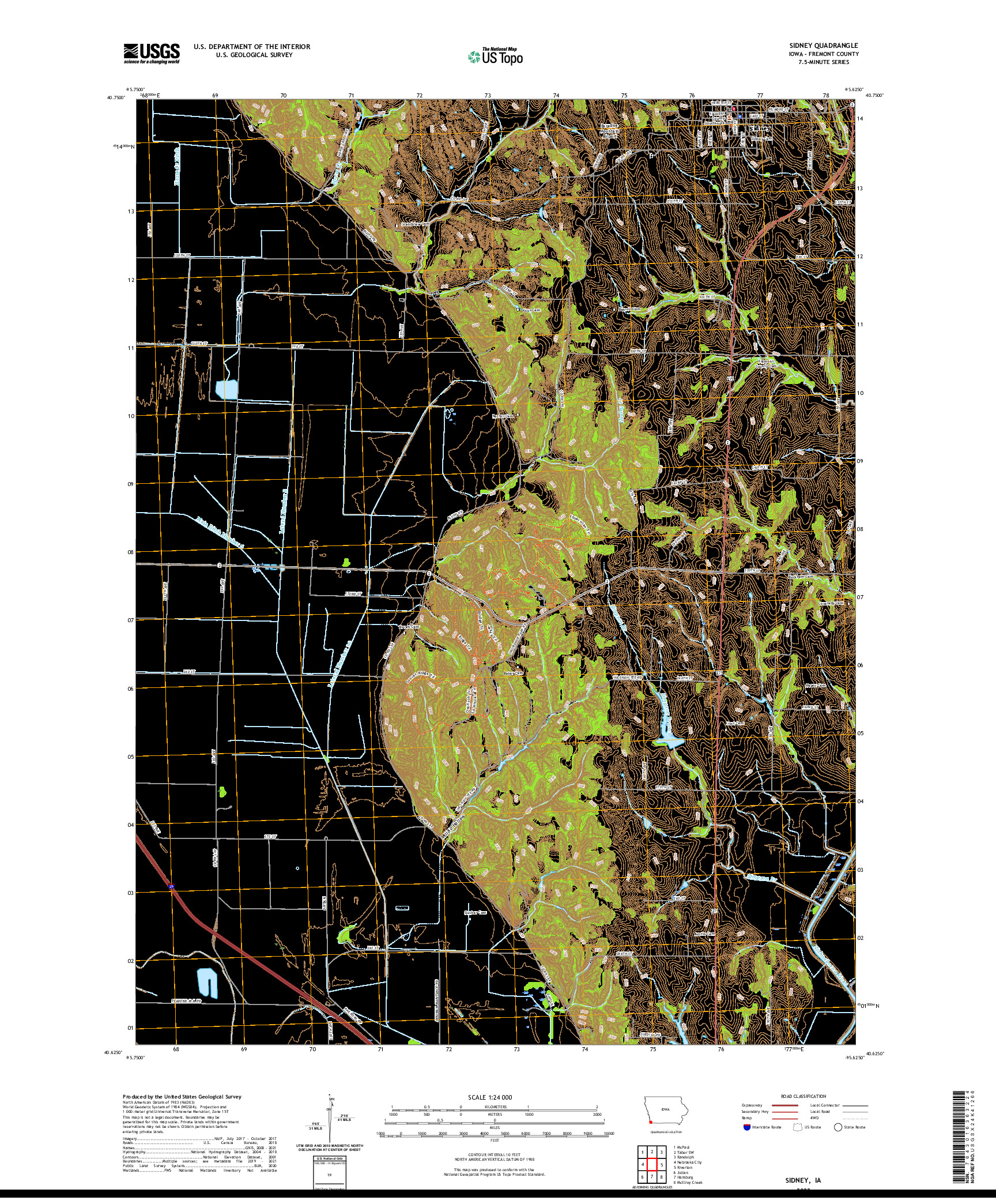US TOPO 7.5-MINUTE MAP FOR SIDNEY, IA