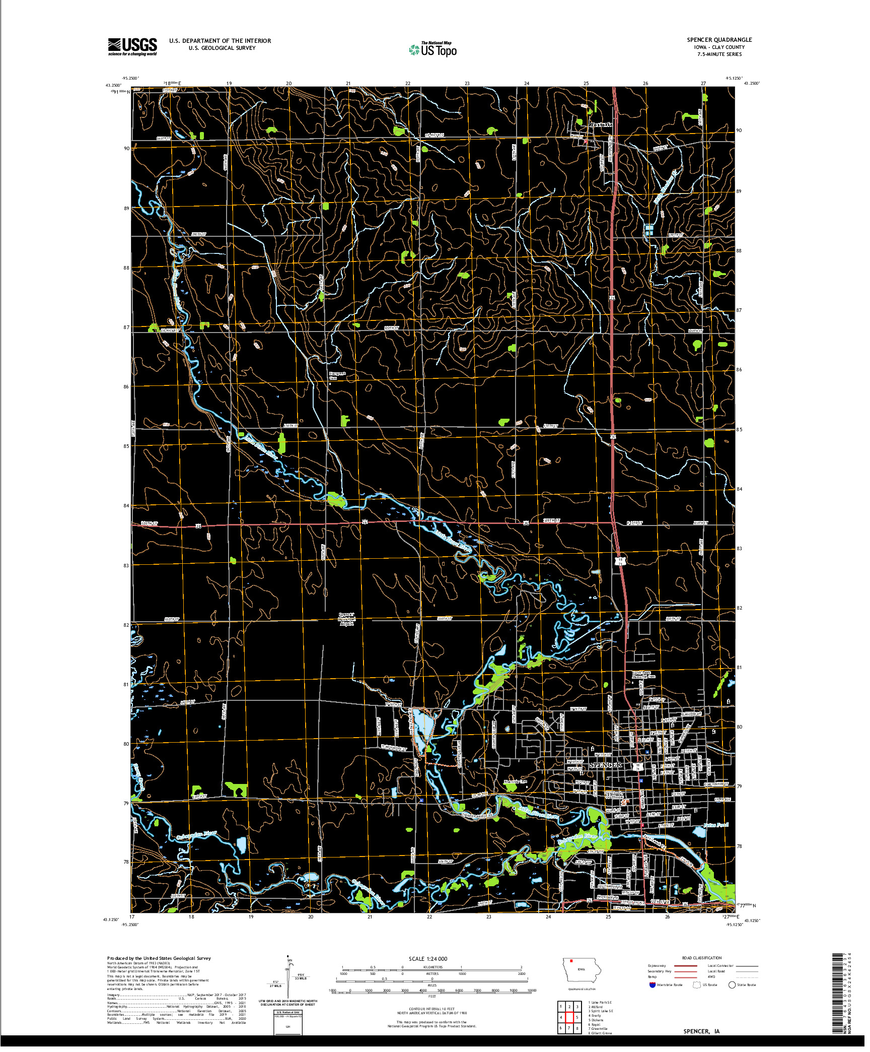US TOPO 7.5-MINUTE MAP FOR SPENCER, IA