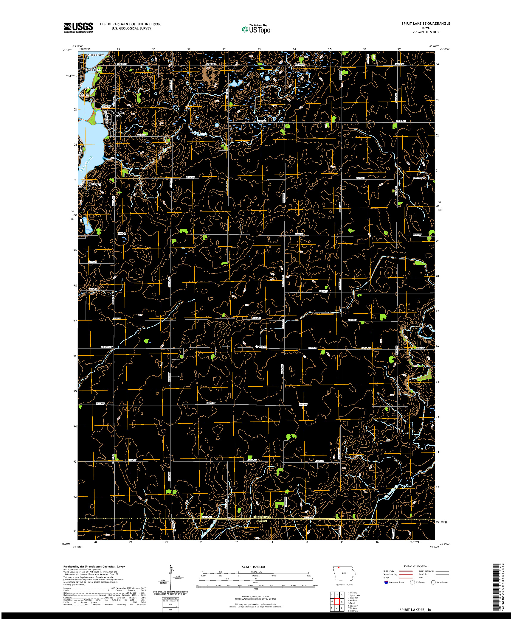 US TOPO 7.5-MINUTE MAP FOR SPIRIT LAKE SE, IA