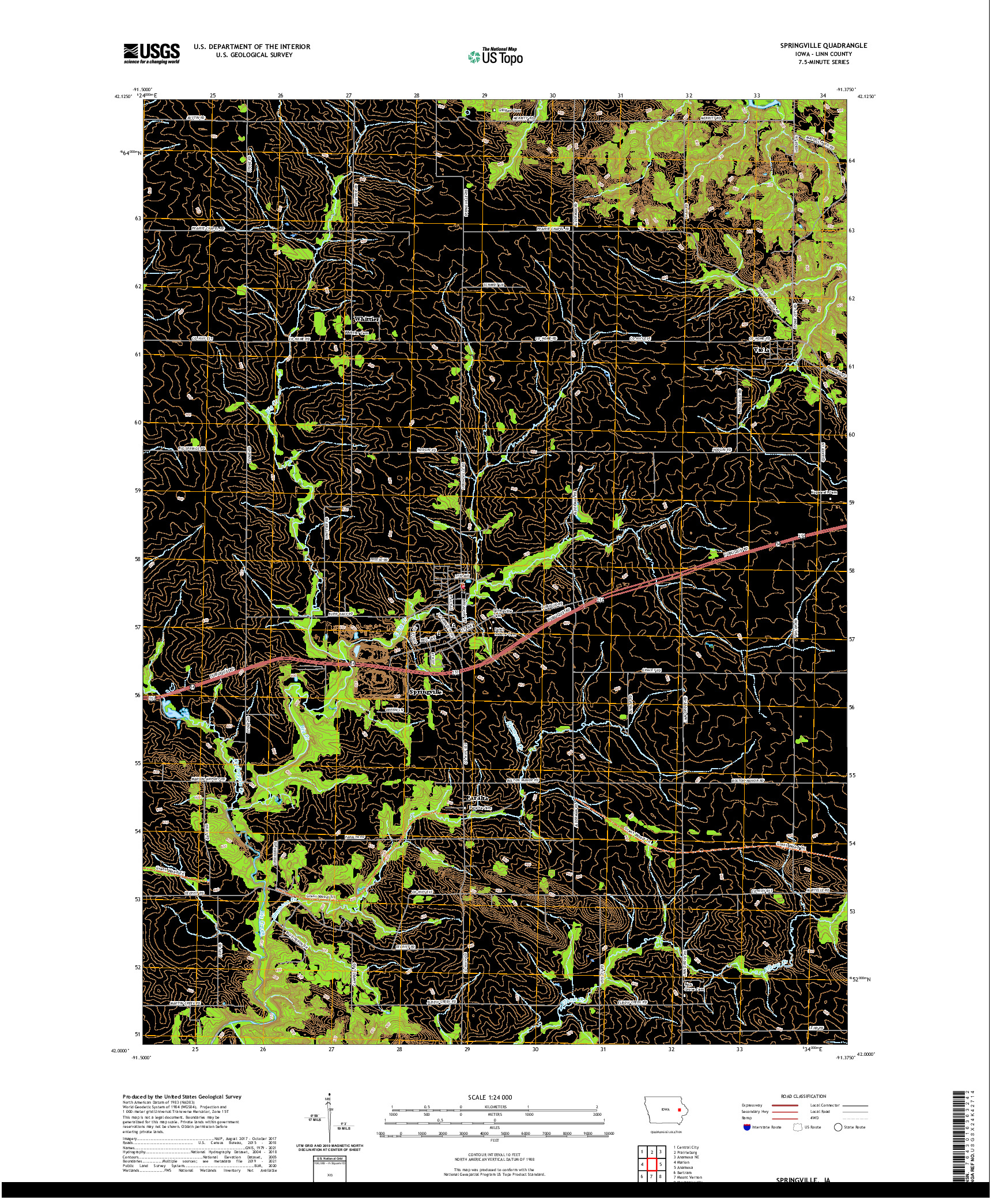 US TOPO 7.5-MINUTE MAP FOR SPRINGVILLE, IA