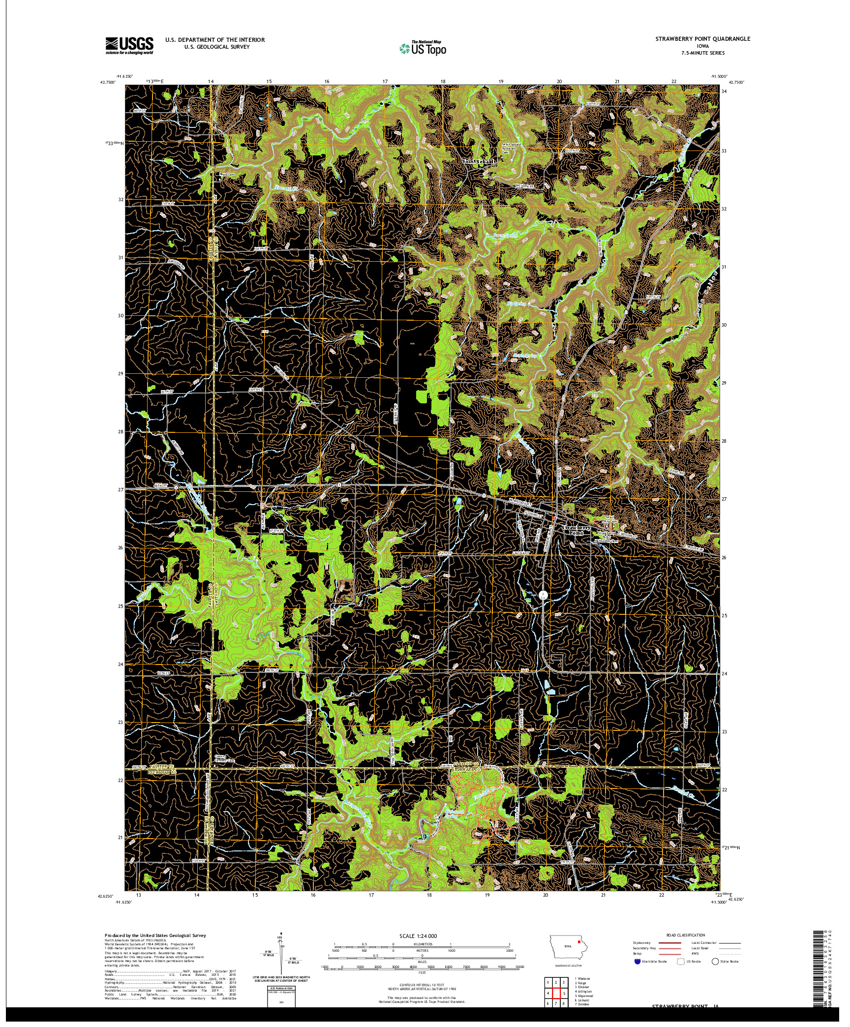 US TOPO 7.5-MINUTE MAP FOR STRAWBERRY POINT, IA