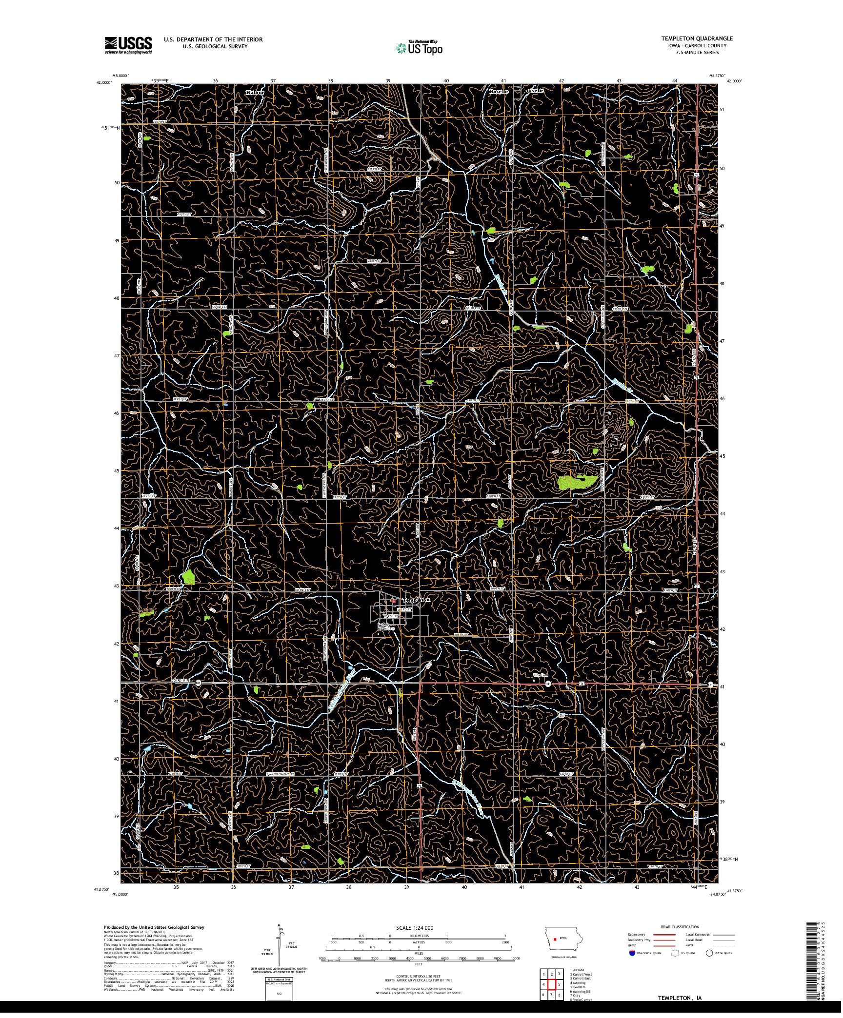 US TOPO 7.5-MINUTE MAP FOR TEMPLETON, IA