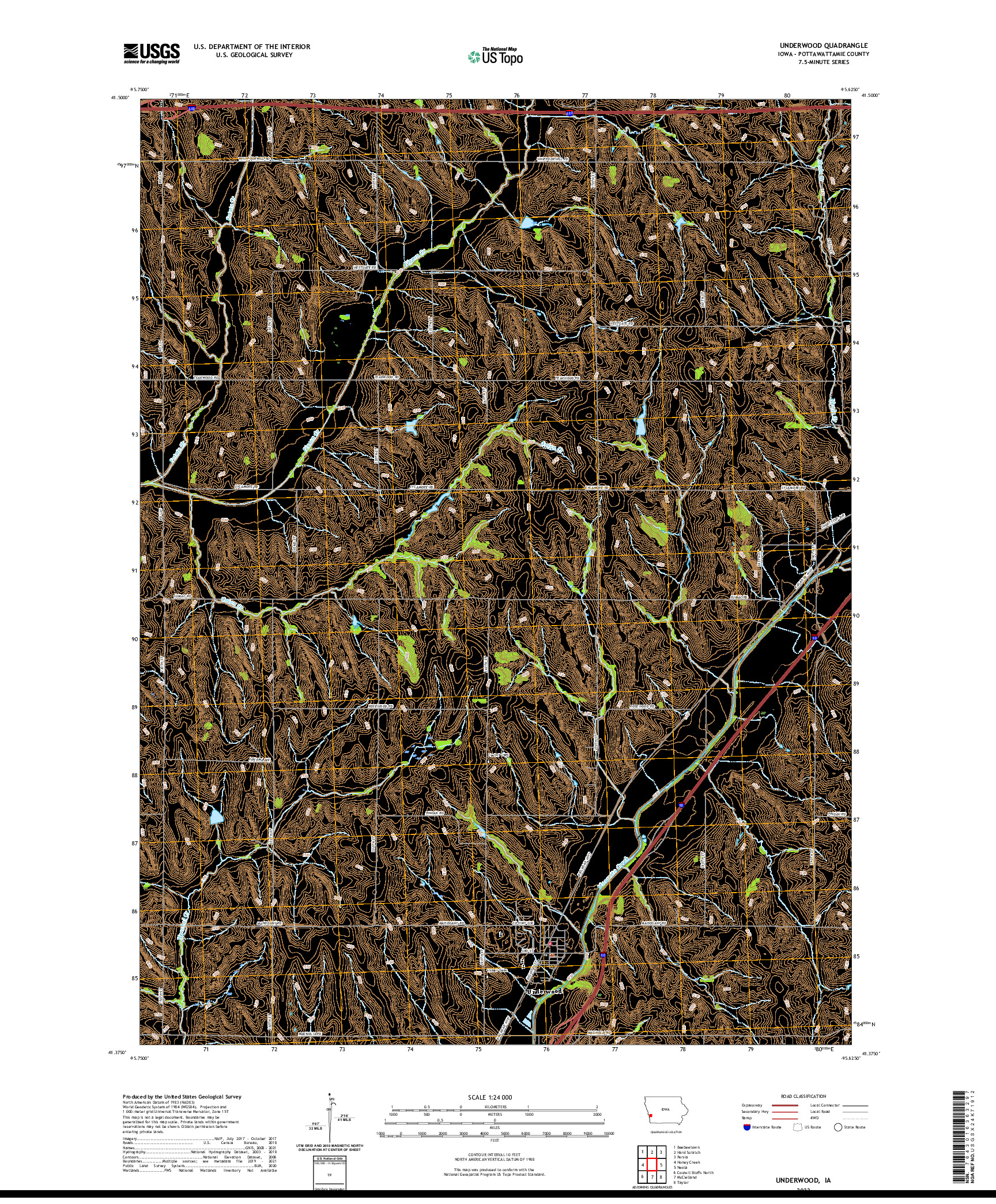 US TOPO 7.5-MINUTE MAP FOR UNDERWOOD, IA