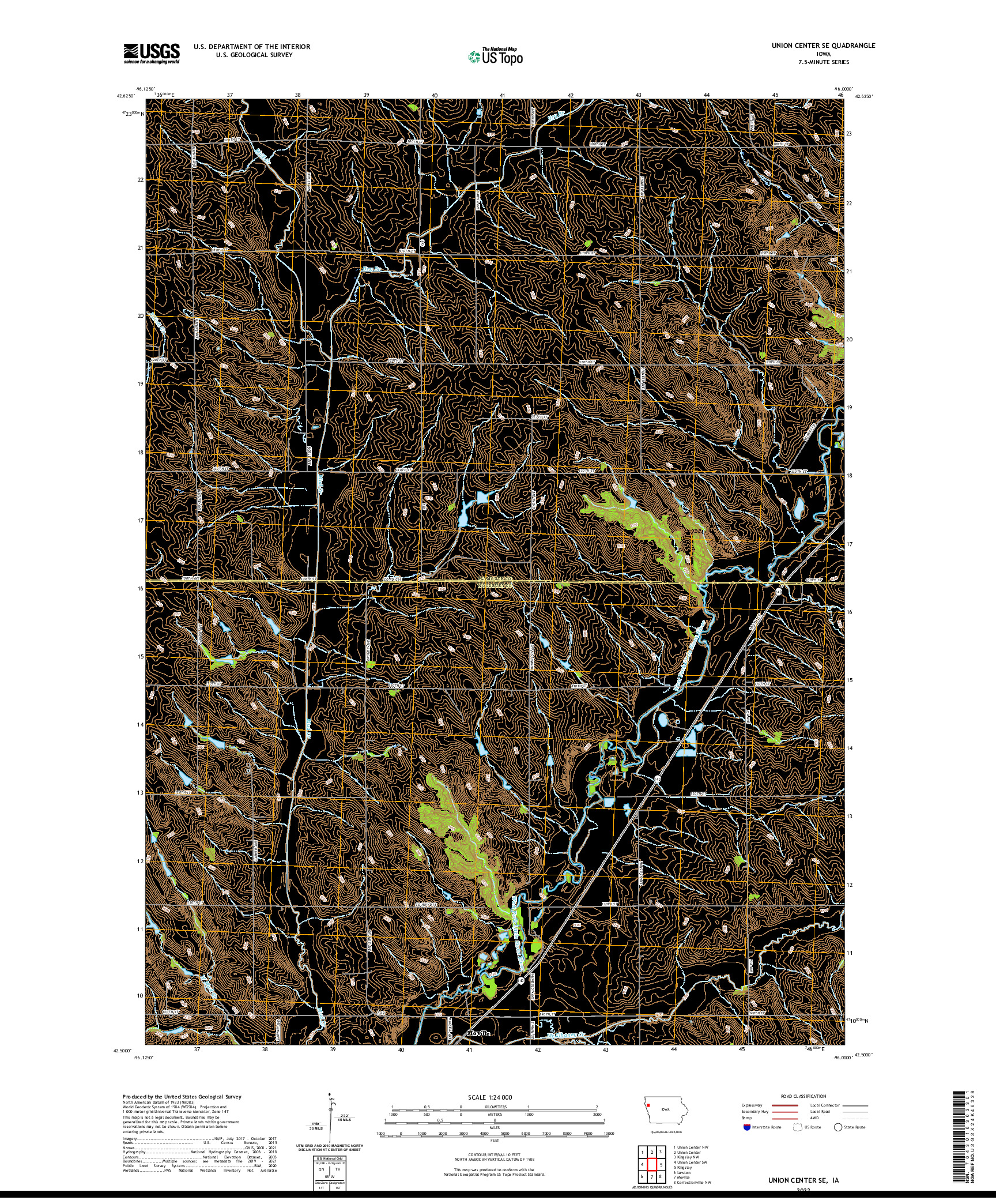 US TOPO 7.5-MINUTE MAP FOR UNION CENTER SE, IA