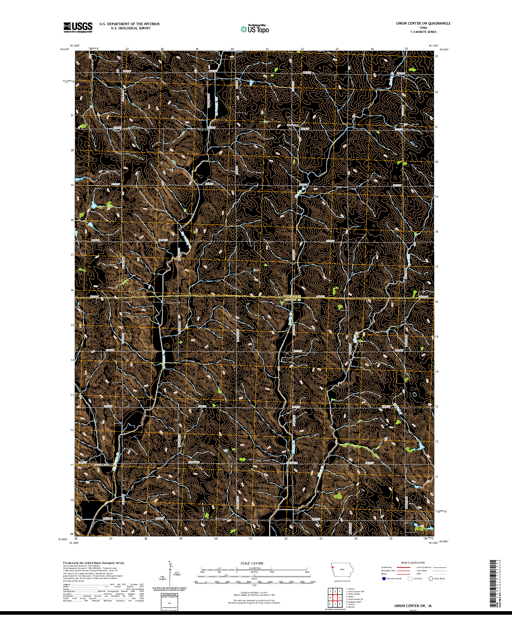 US TOPO 7.5-MINUTE MAP FOR UNION CENTER SW, IA