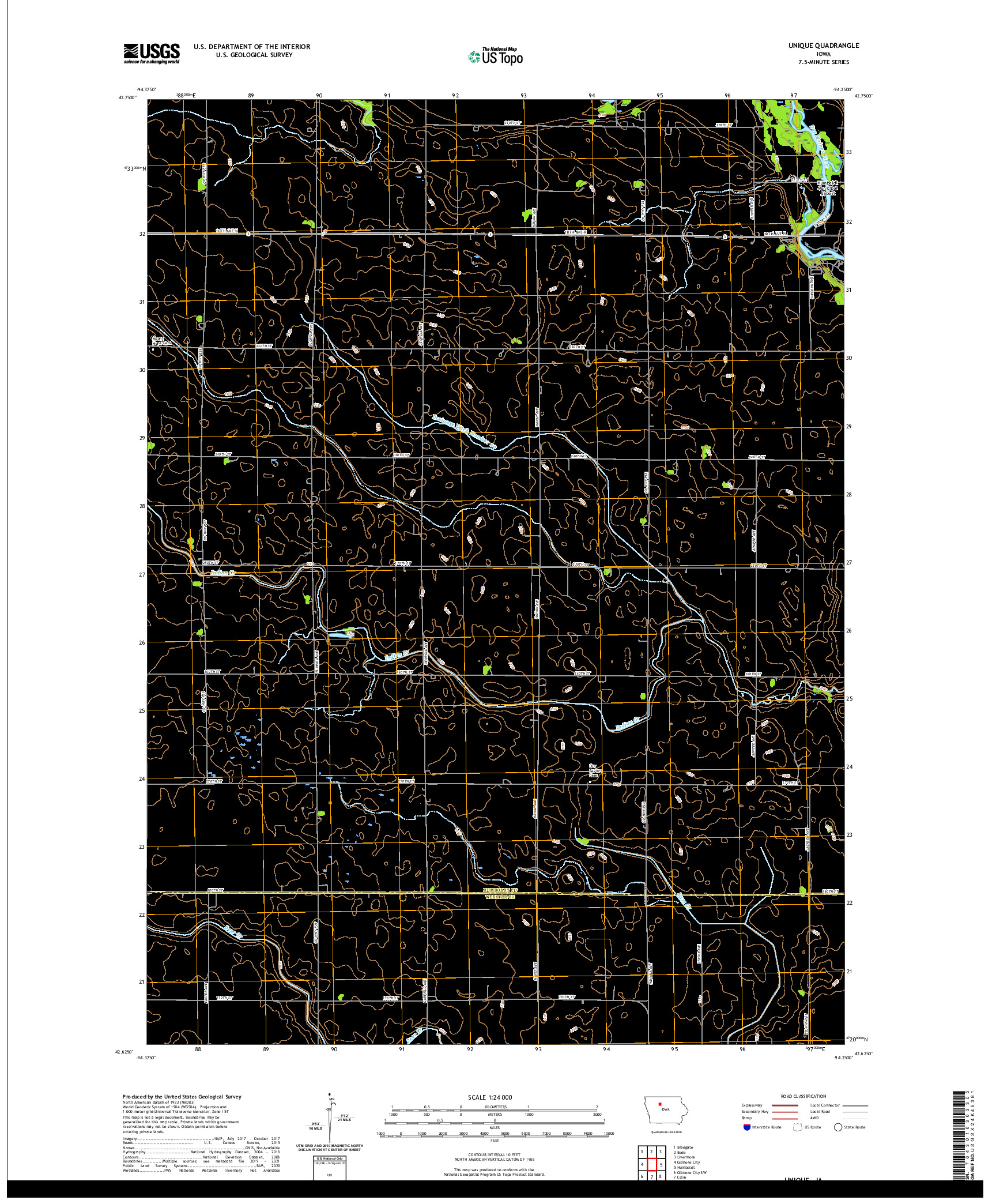 US TOPO 7.5-MINUTE MAP FOR UNIQUE, IA