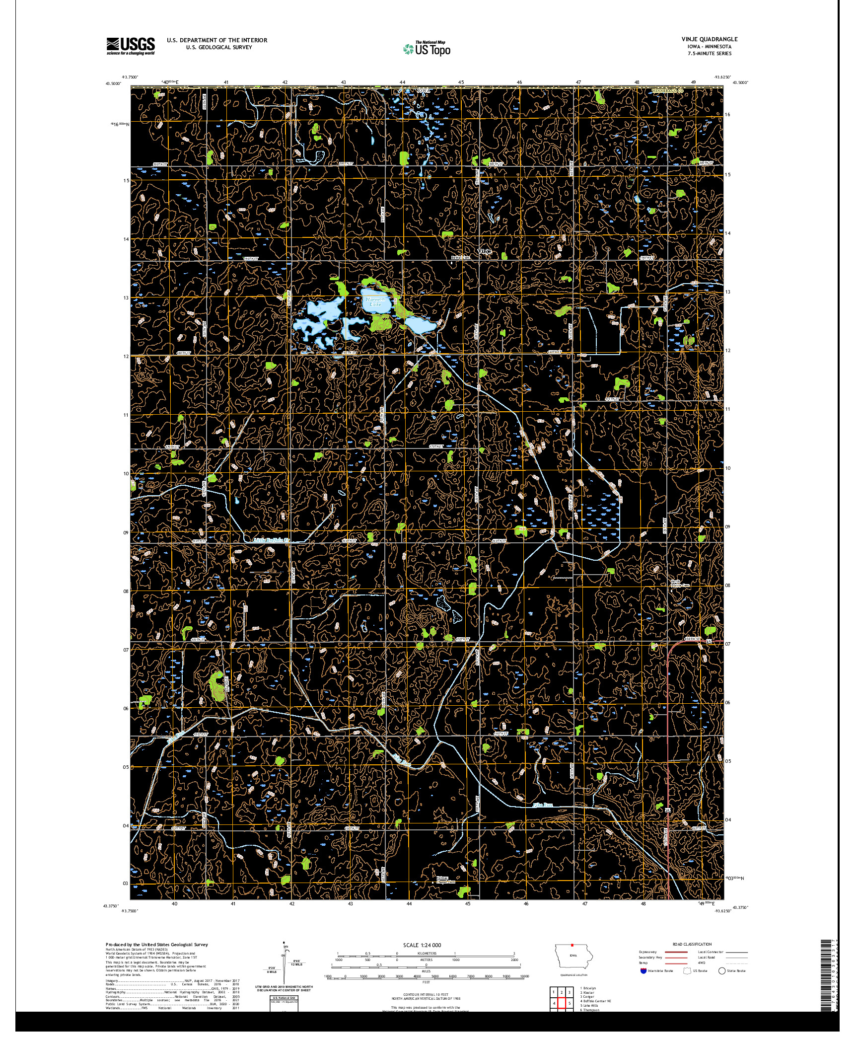 US TOPO 7.5-MINUTE MAP FOR VINJE, IA,MN