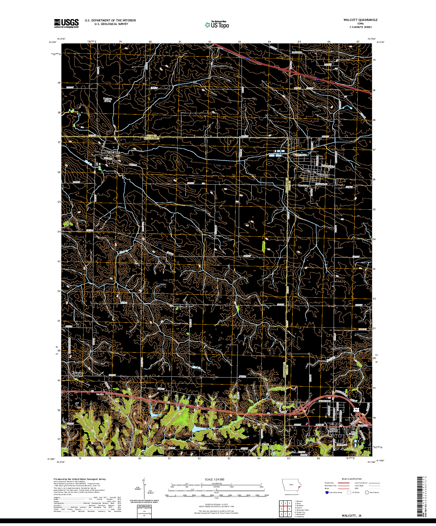 US TOPO 7.5-MINUTE MAP FOR WALCOTT, IA