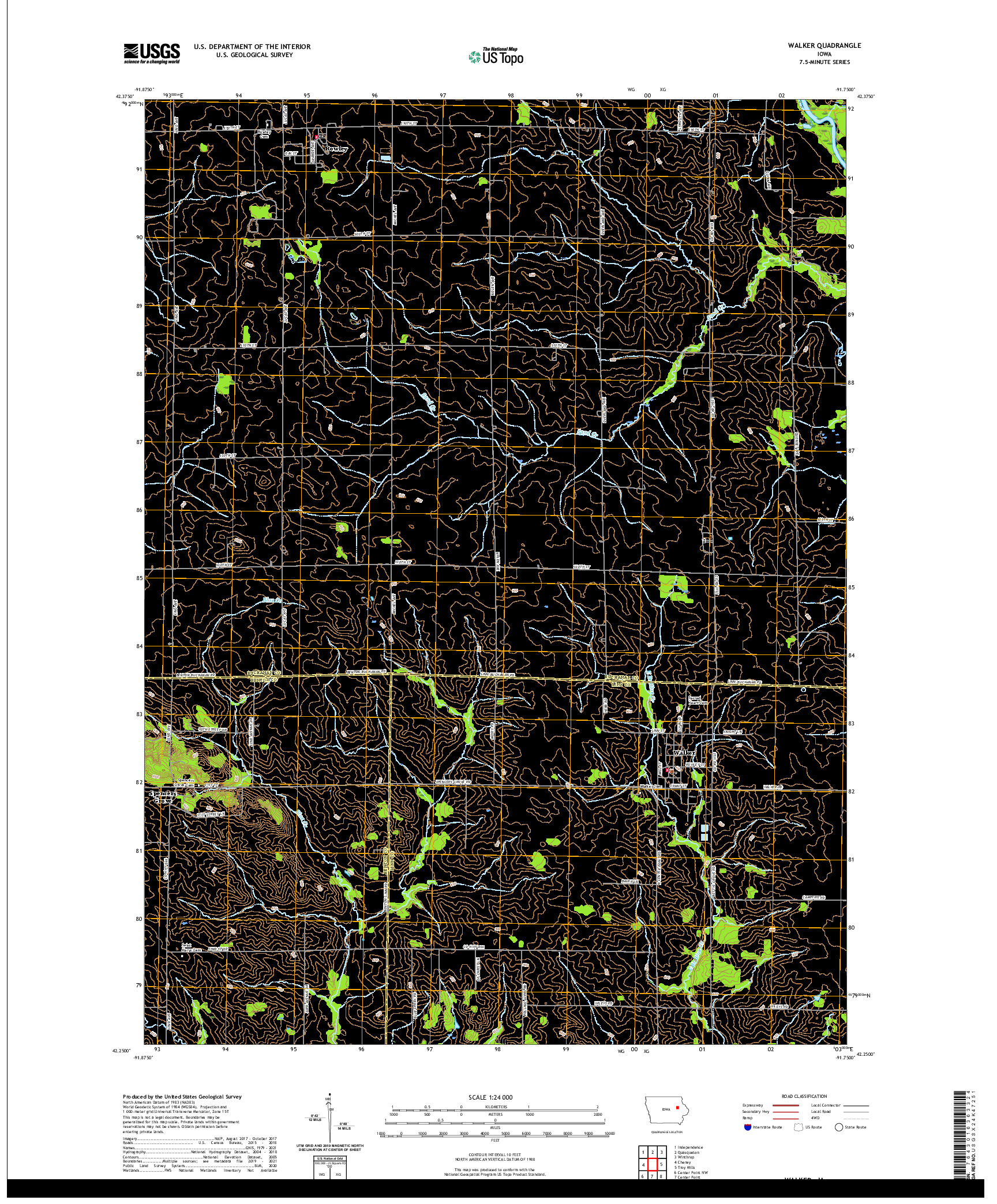 US TOPO 7.5-MINUTE MAP FOR WALKER, IA