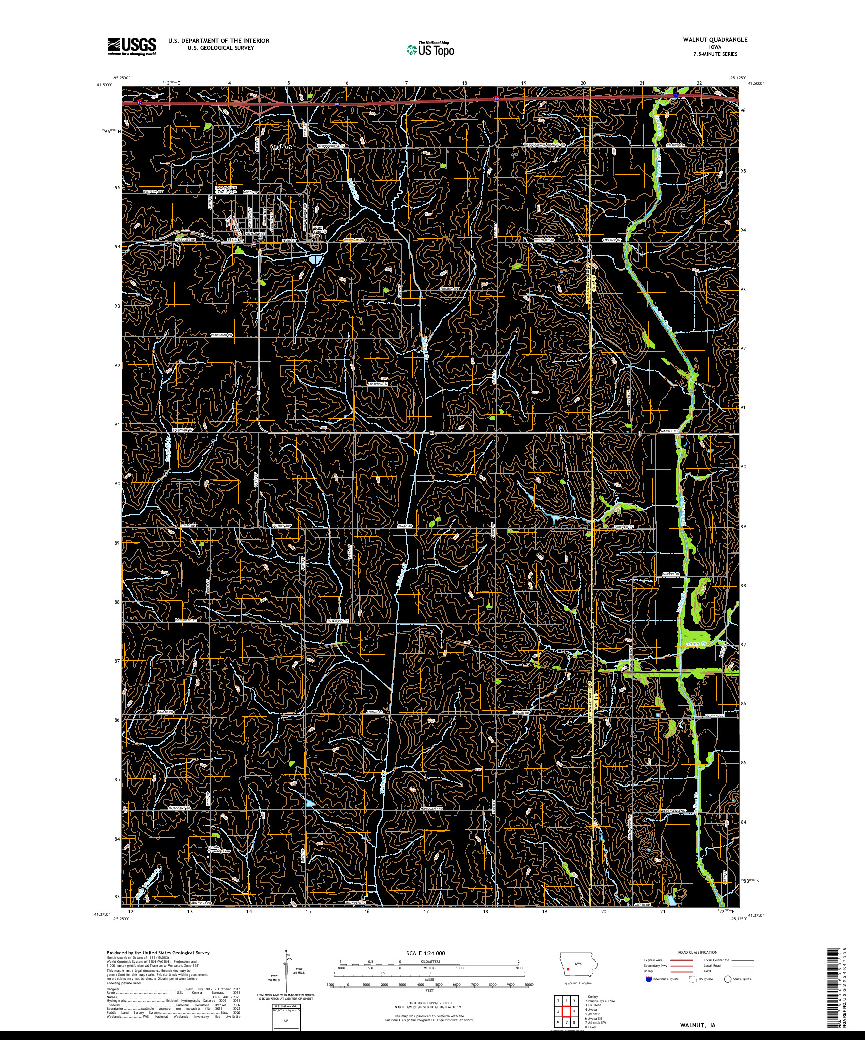 US TOPO 7.5-MINUTE MAP FOR WALNUT, IA