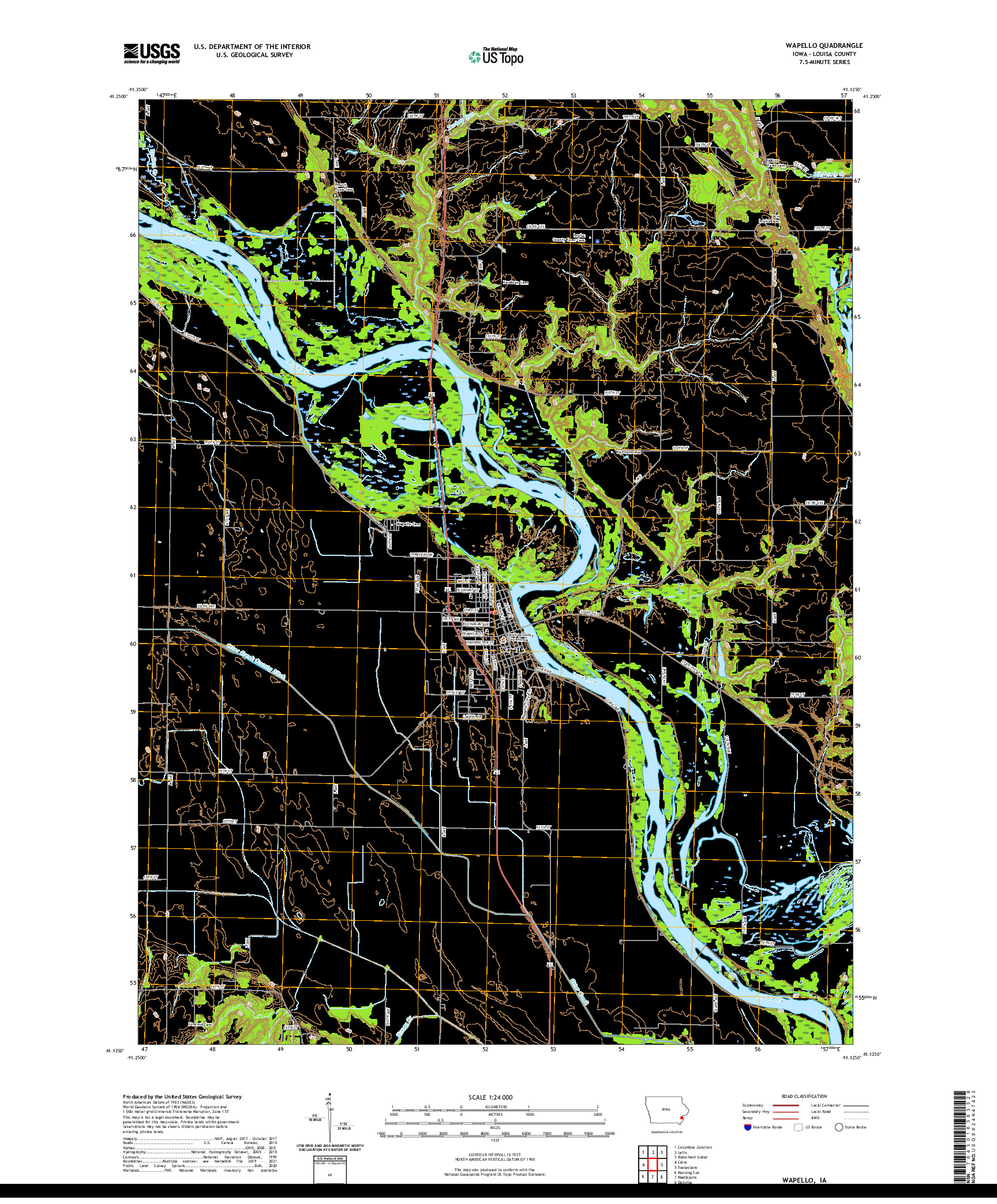 US TOPO 7.5-MINUTE MAP FOR WAPELLO, IA