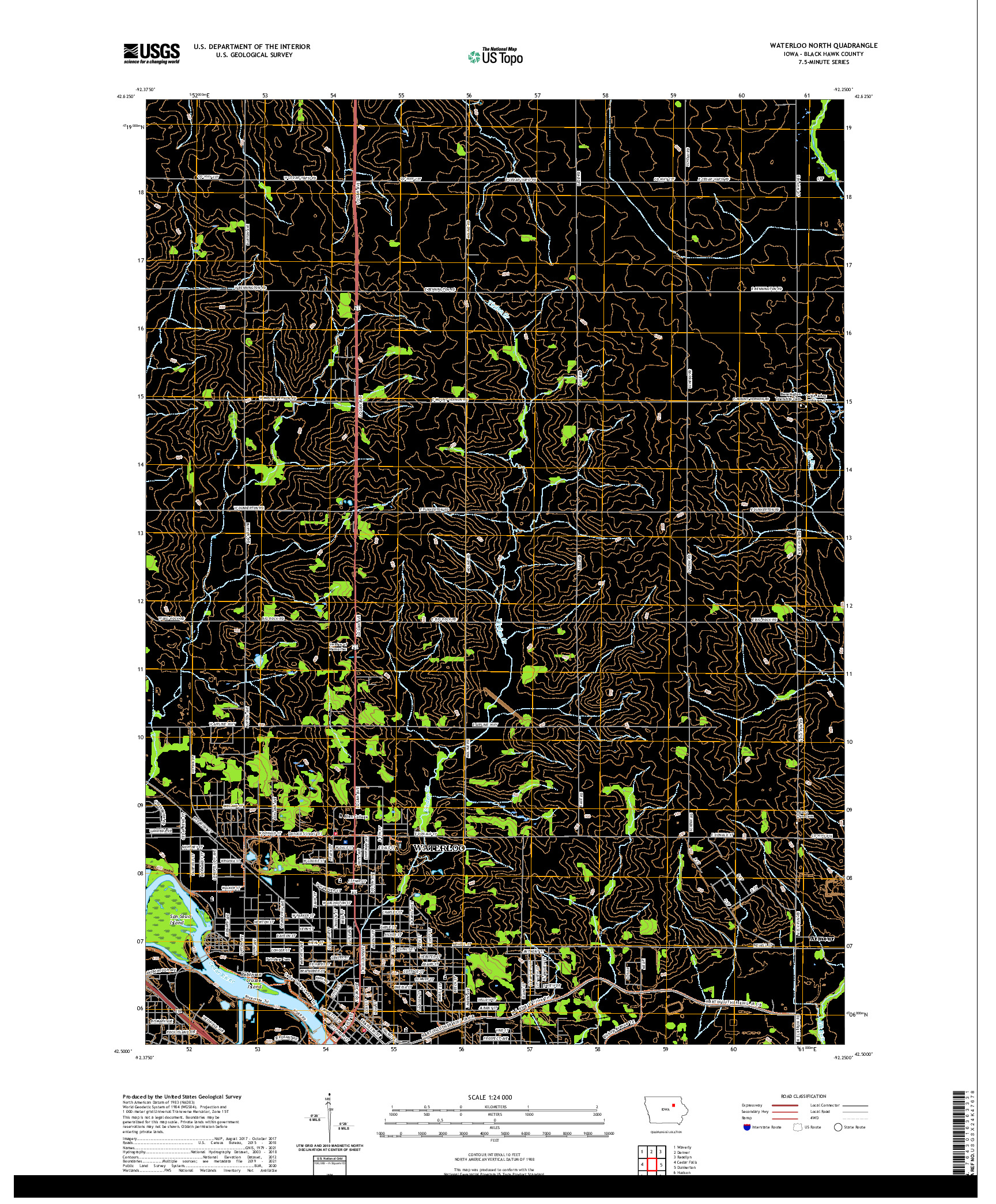 US TOPO 7.5-MINUTE MAP FOR WATERLOO NORTH, IA