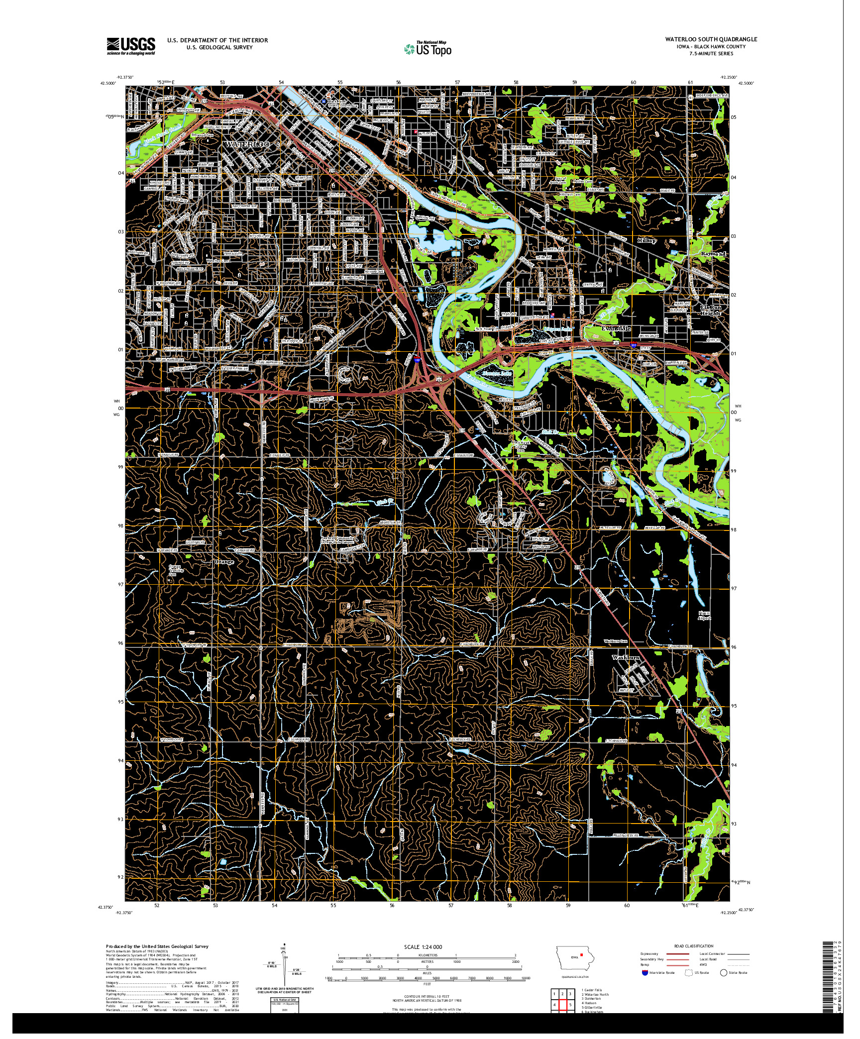 US TOPO 7.5-MINUTE MAP FOR WATERLOO SOUTH, IA