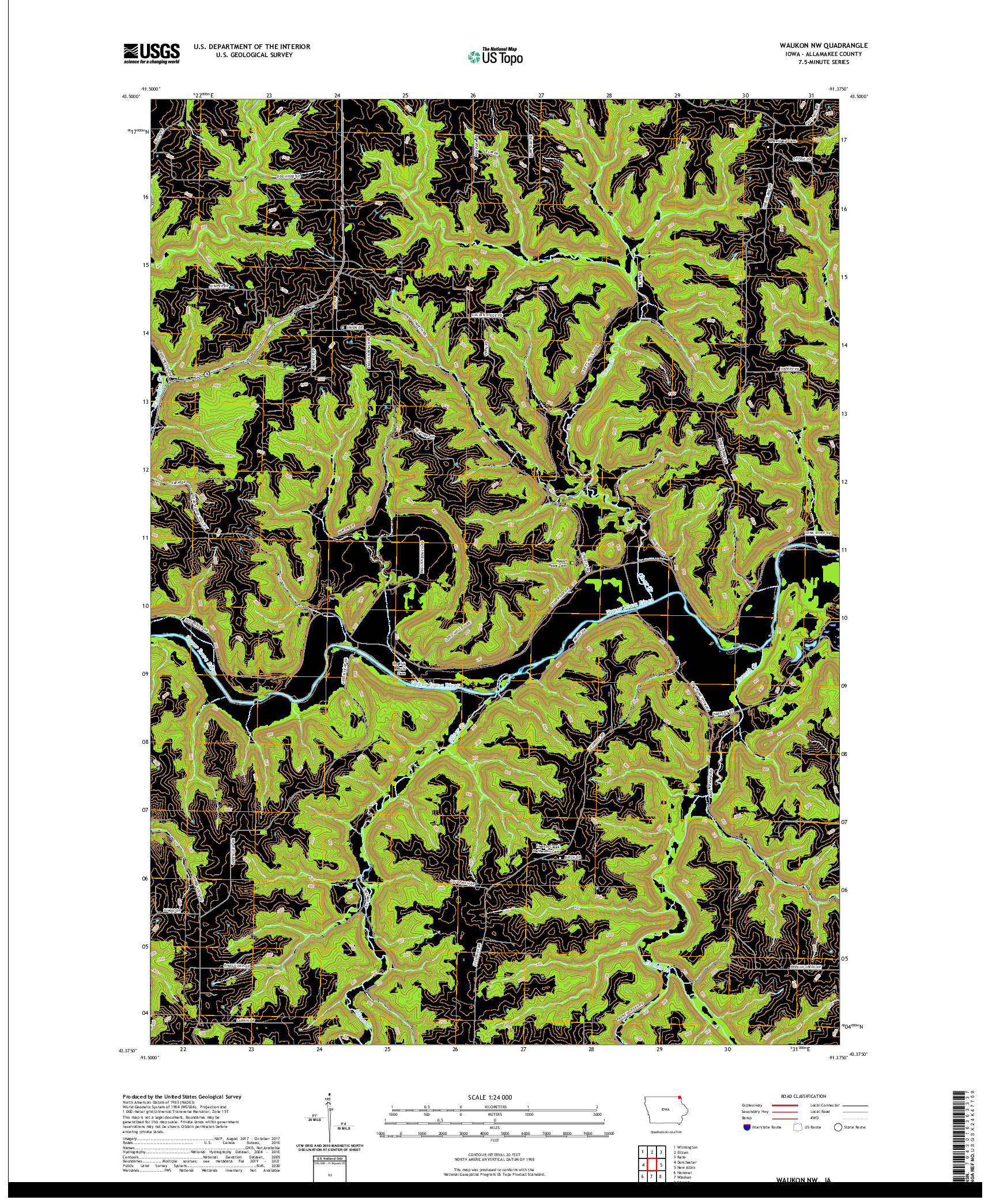 US TOPO 7.5-MINUTE MAP FOR WAUKON NW, IA