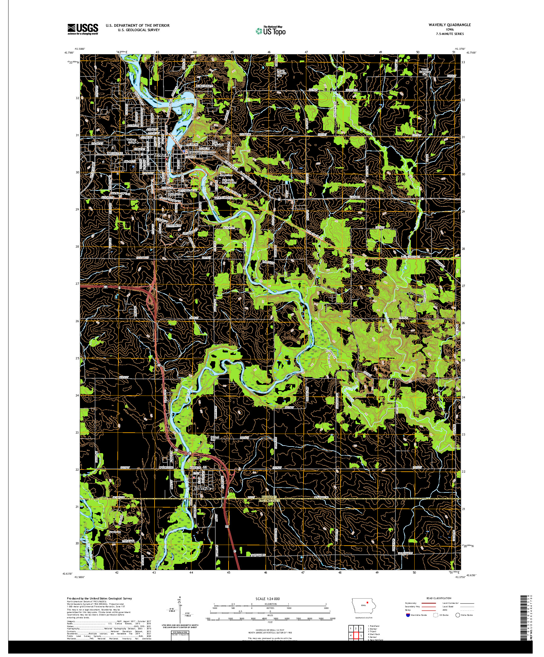 US TOPO 7.5-MINUTE MAP FOR WAVERLY, IA