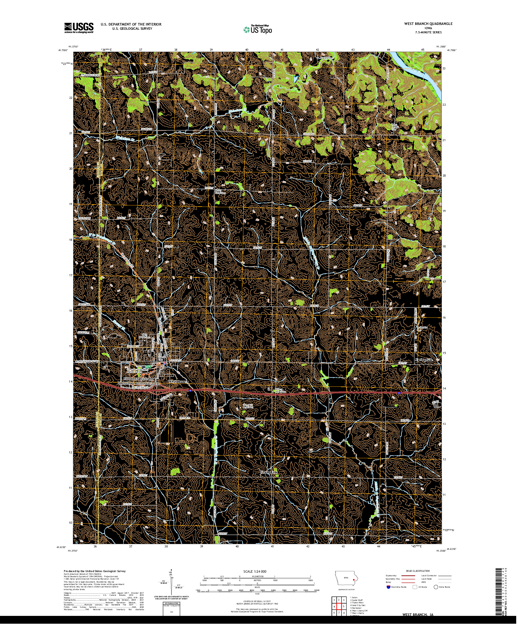 US TOPO 7.5-MINUTE MAP FOR WEST BRANCH, IA