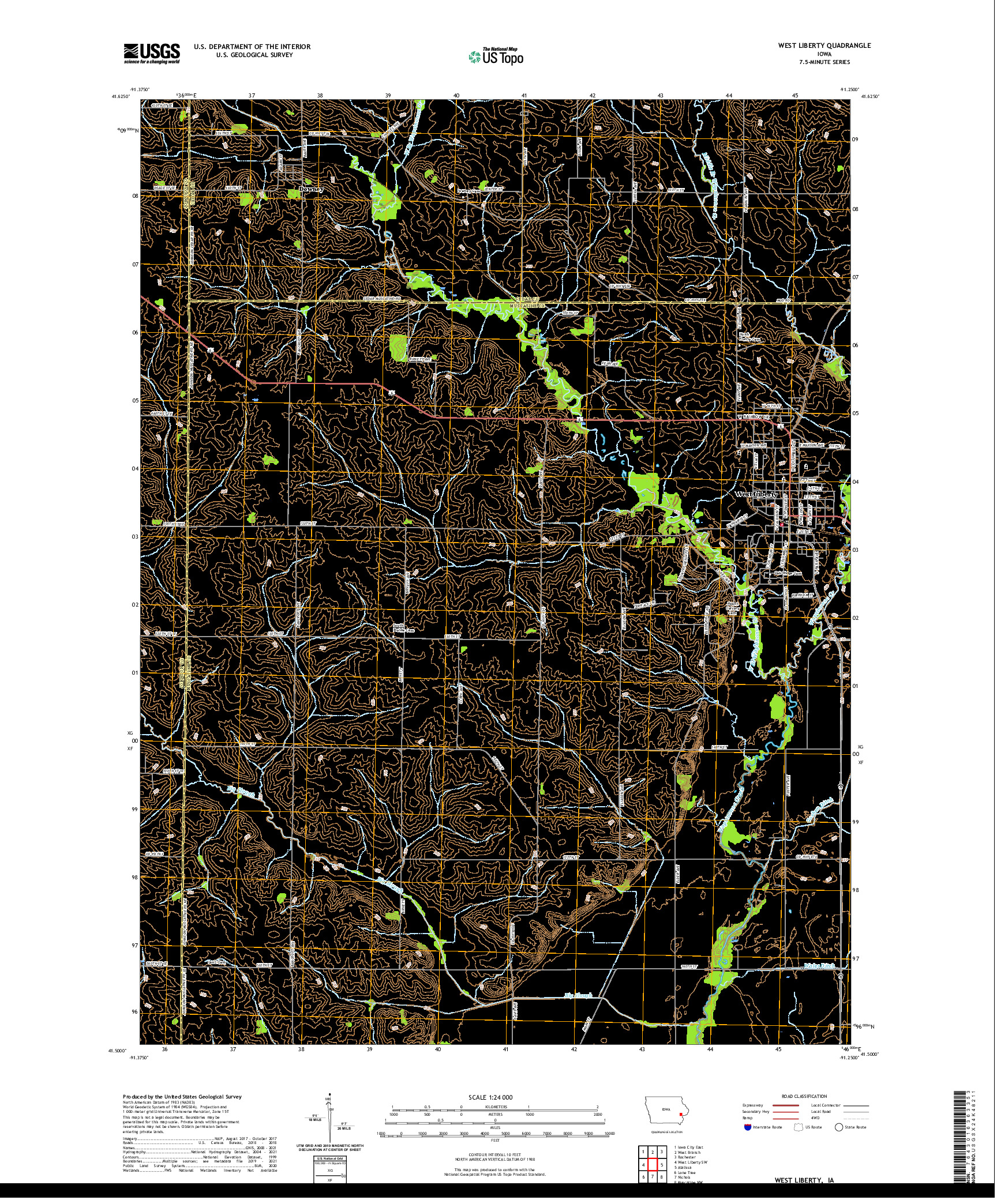 US TOPO 7.5-MINUTE MAP FOR WEST LIBERTY, IA