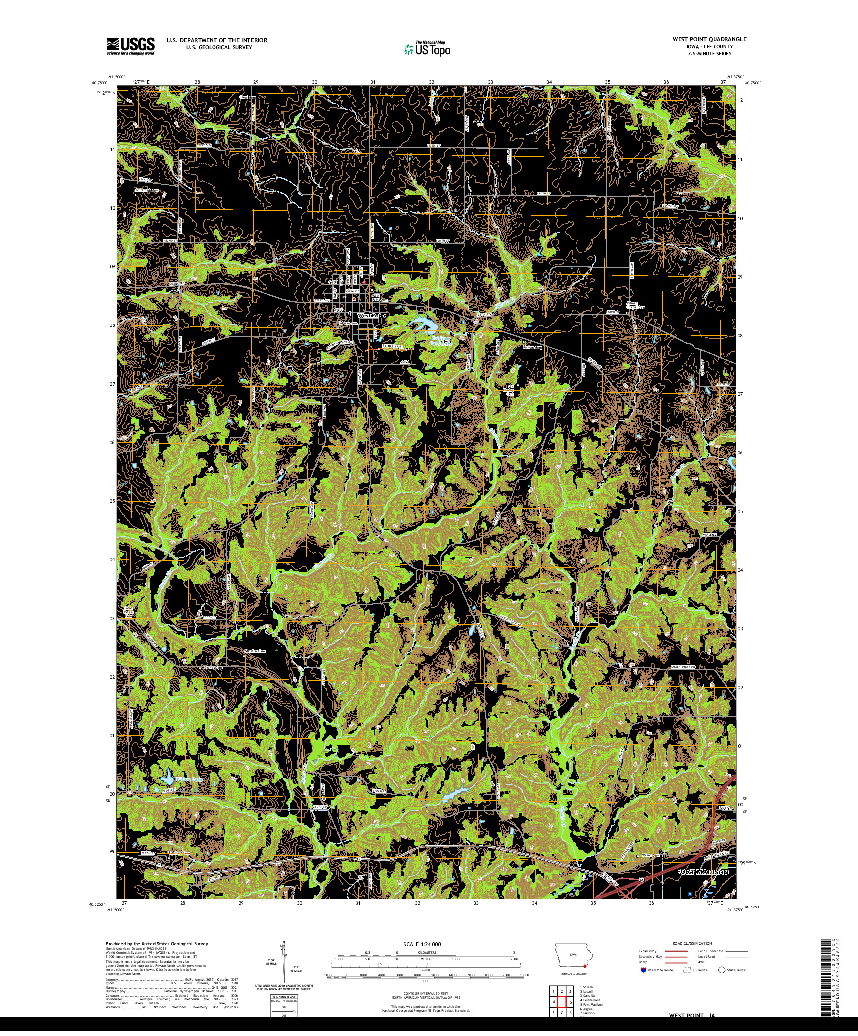 US TOPO 7.5-MINUTE MAP FOR WEST POINT, IA