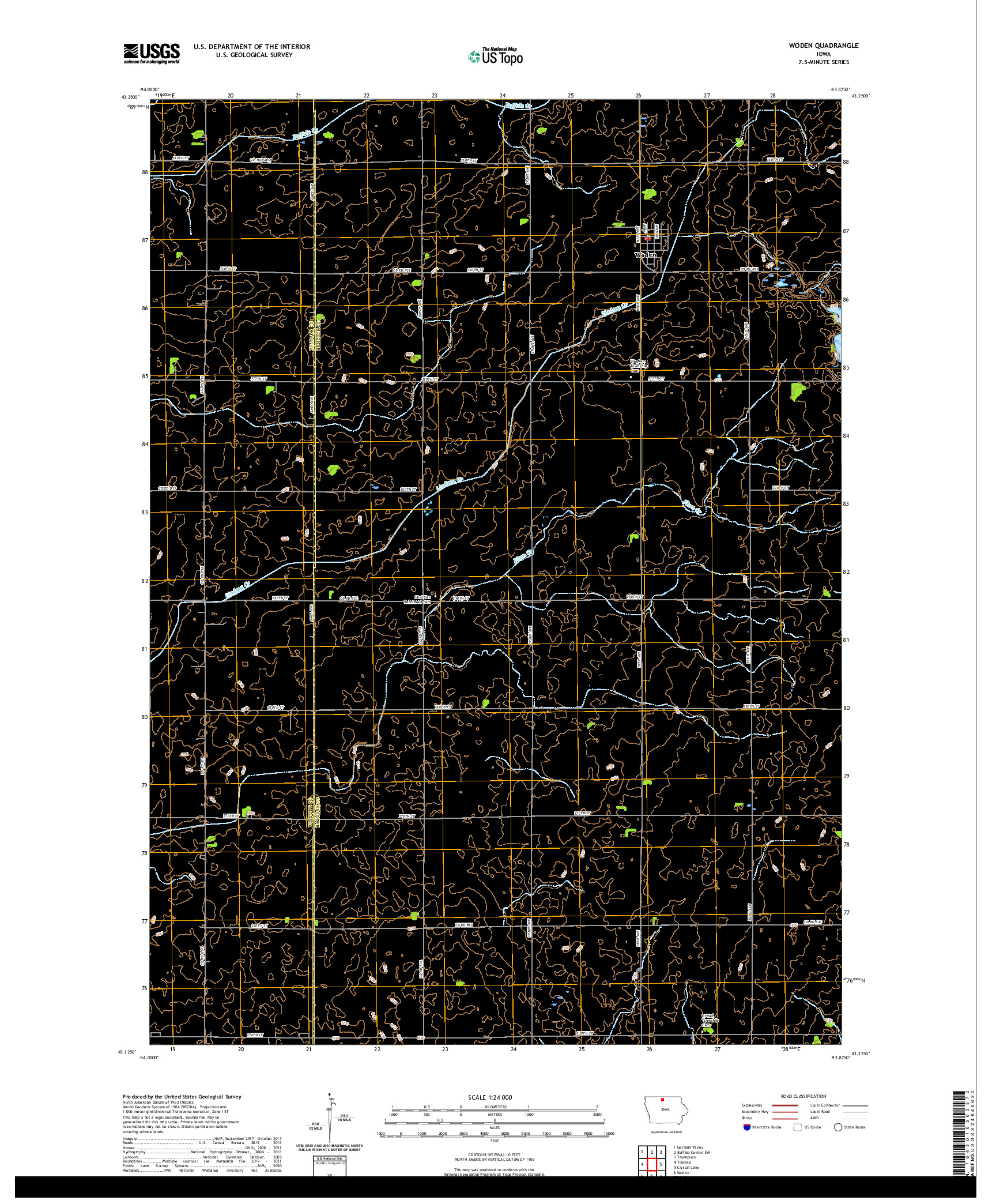 US TOPO 7.5-MINUTE MAP FOR WODEN, IA