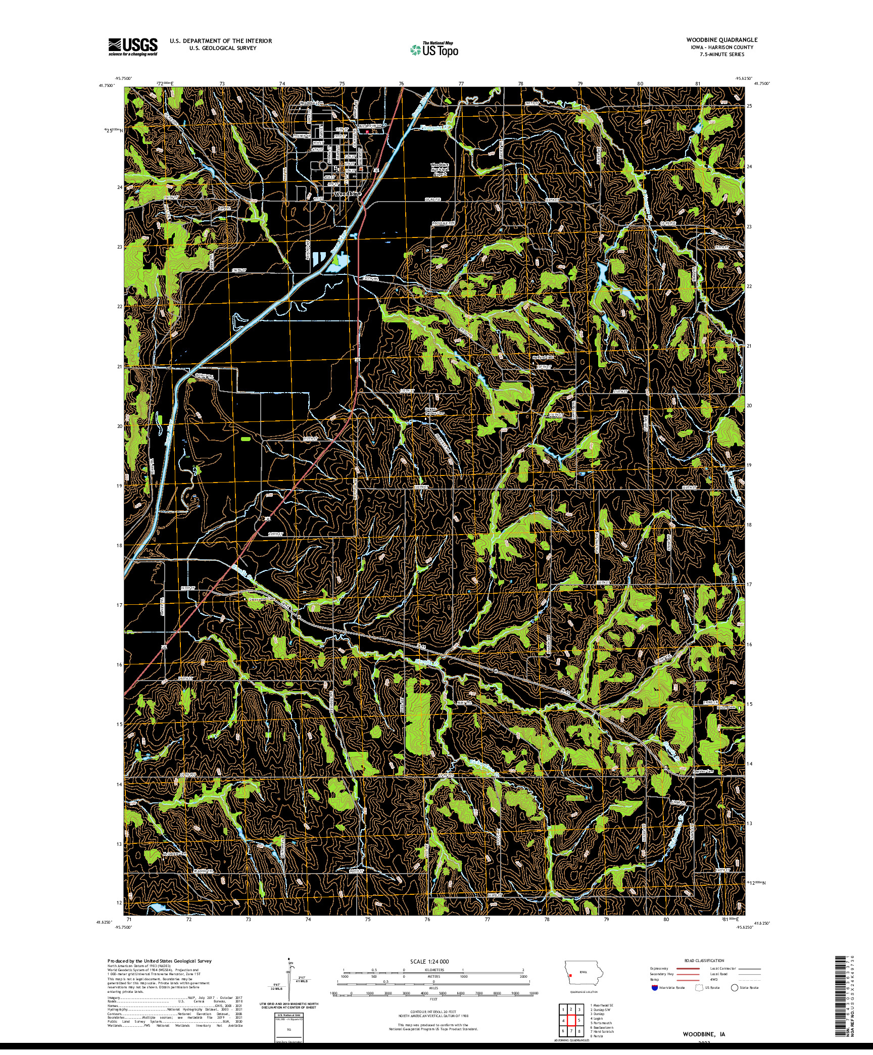 US TOPO 7.5-MINUTE MAP FOR WOODBINE, IA