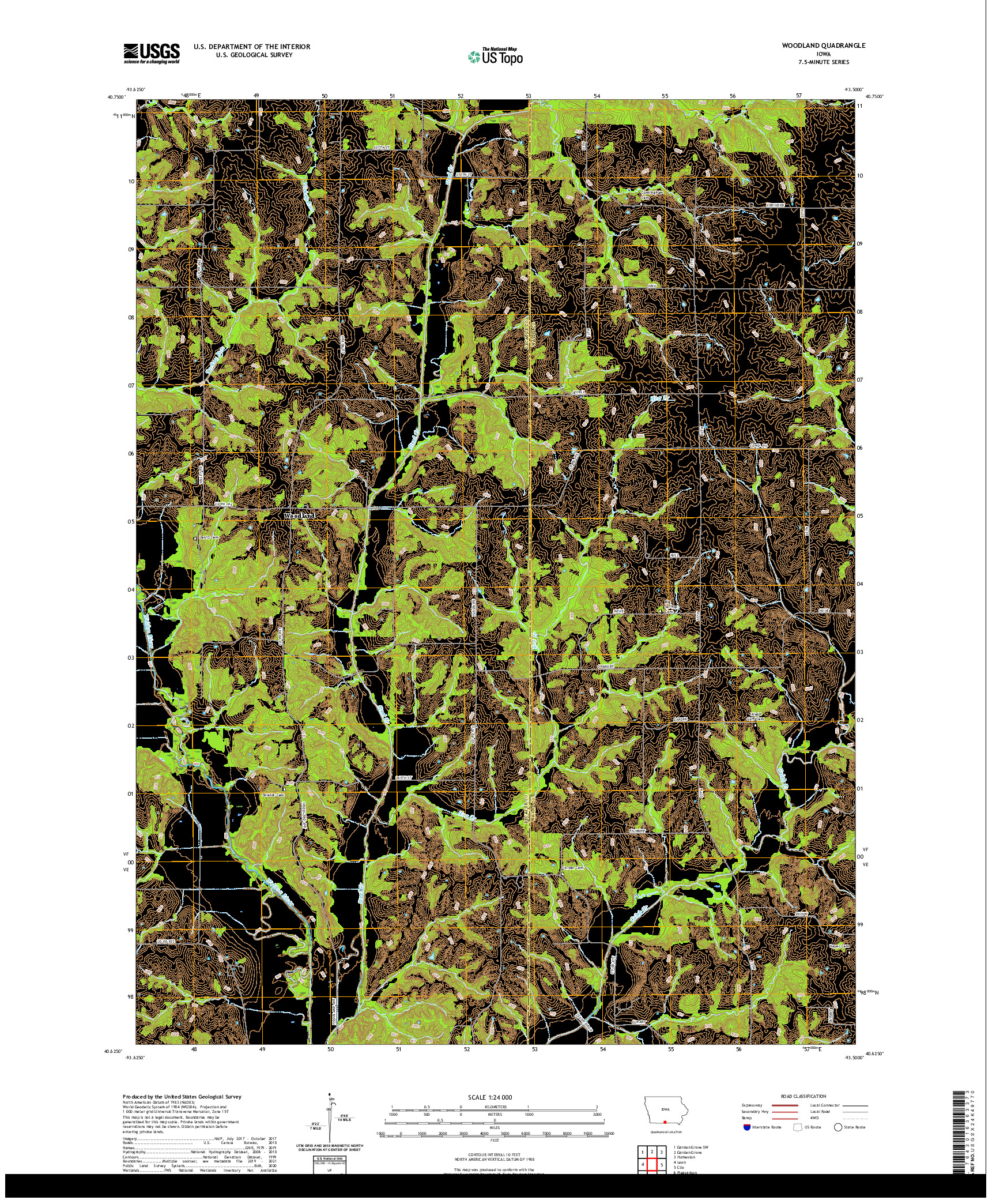 US TOPO 7.5-MINUTE MAP FOR WOODLAND, IA