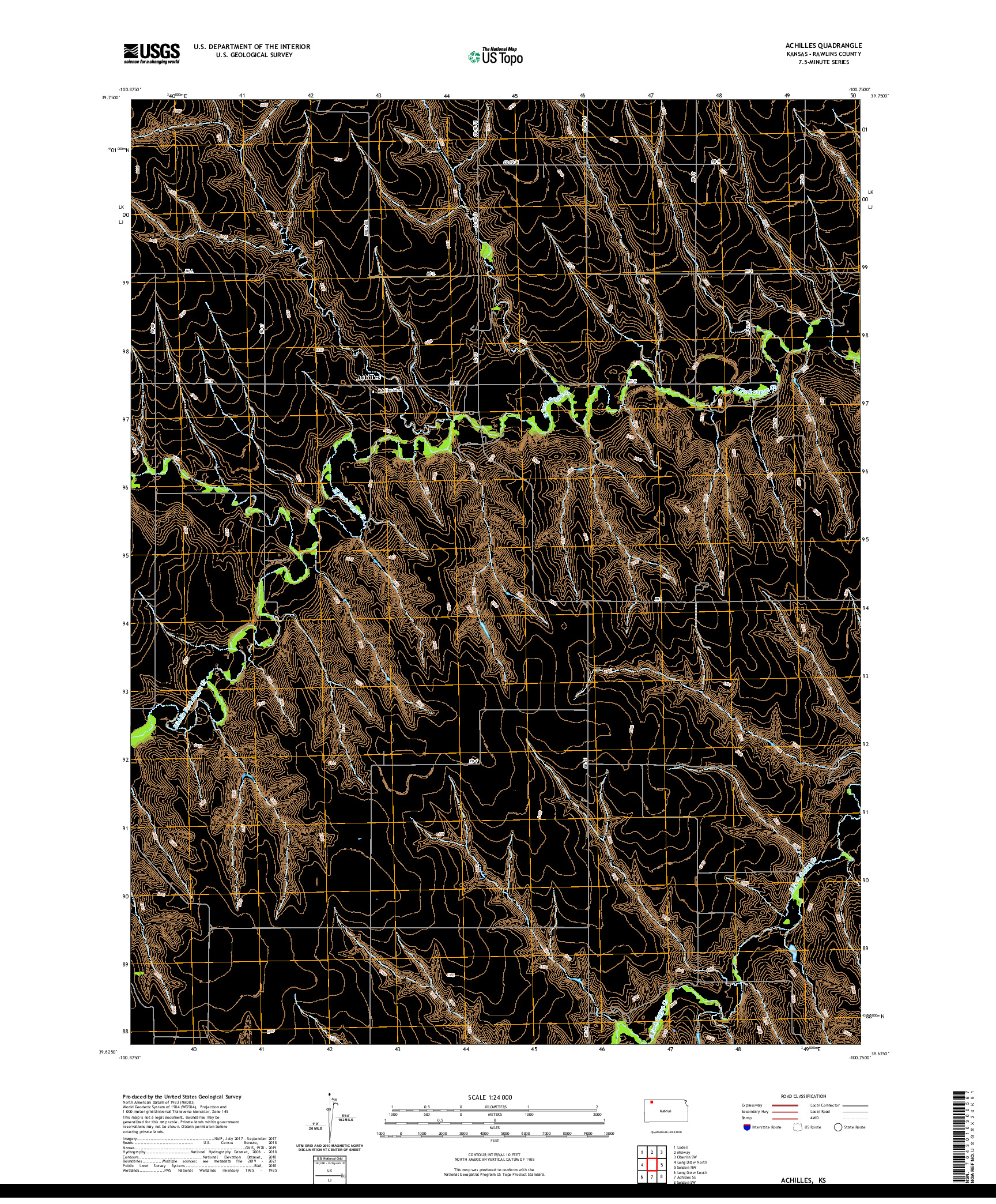 US TOPO 7.5-MINUTE MAP FOR ACHILLES, KS