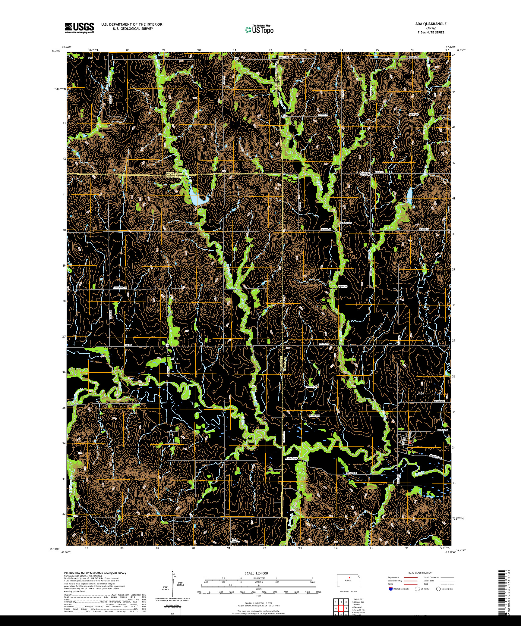 US TOPO 7.5-MINUTE MAP FOR ADA, KS