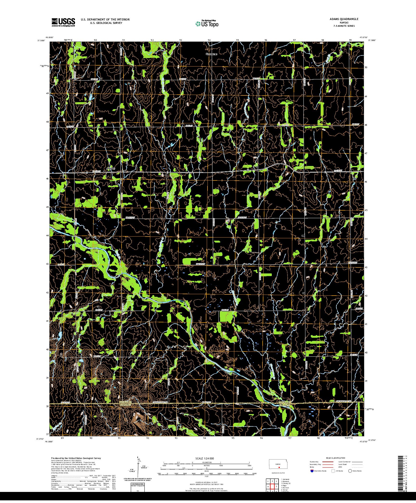 US TOPO 7.5-MINUTE MAP FOR ADAMS, KS