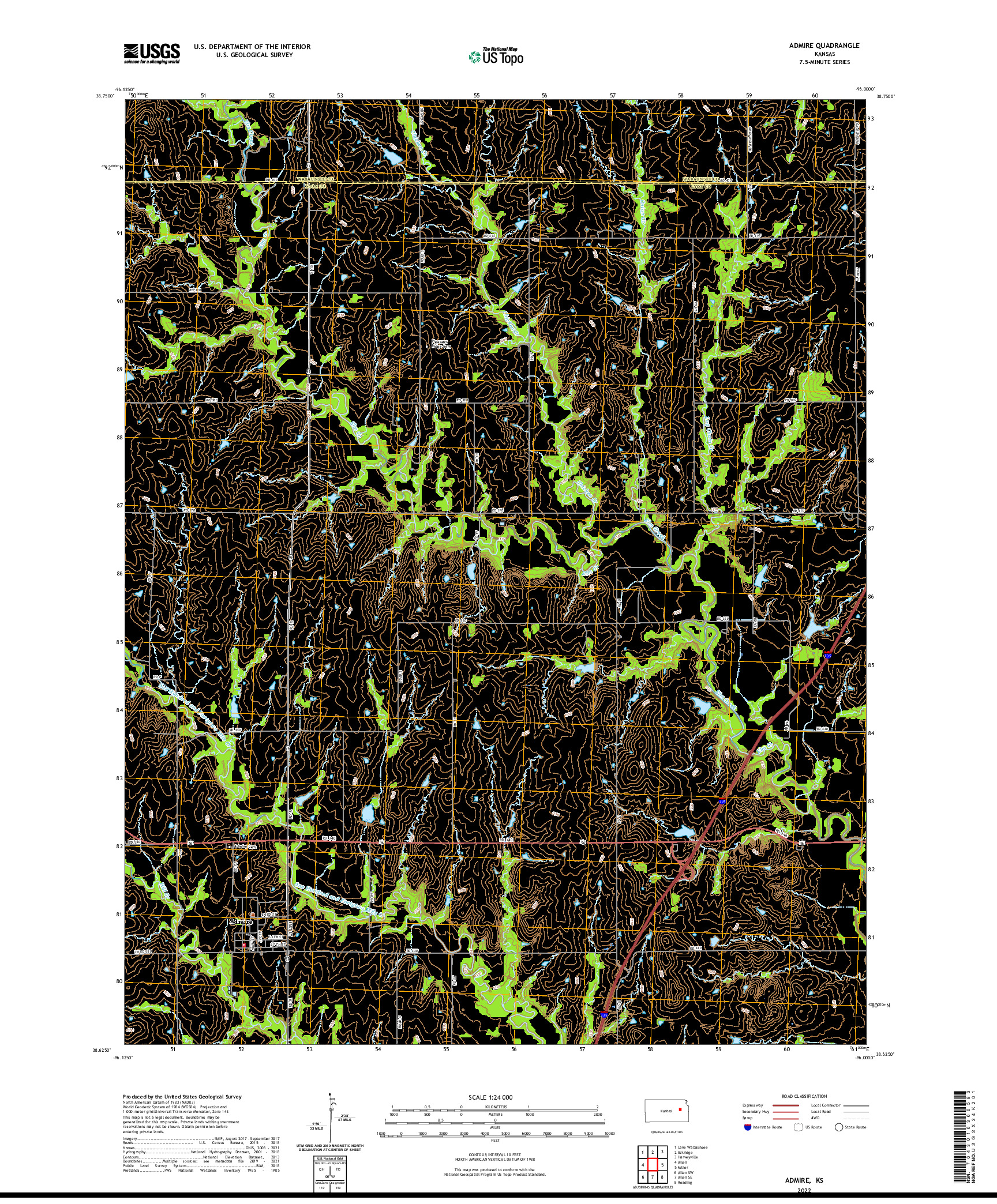 US TOPO 7.5-MINUTE MAP FOR ADMIRE, KS