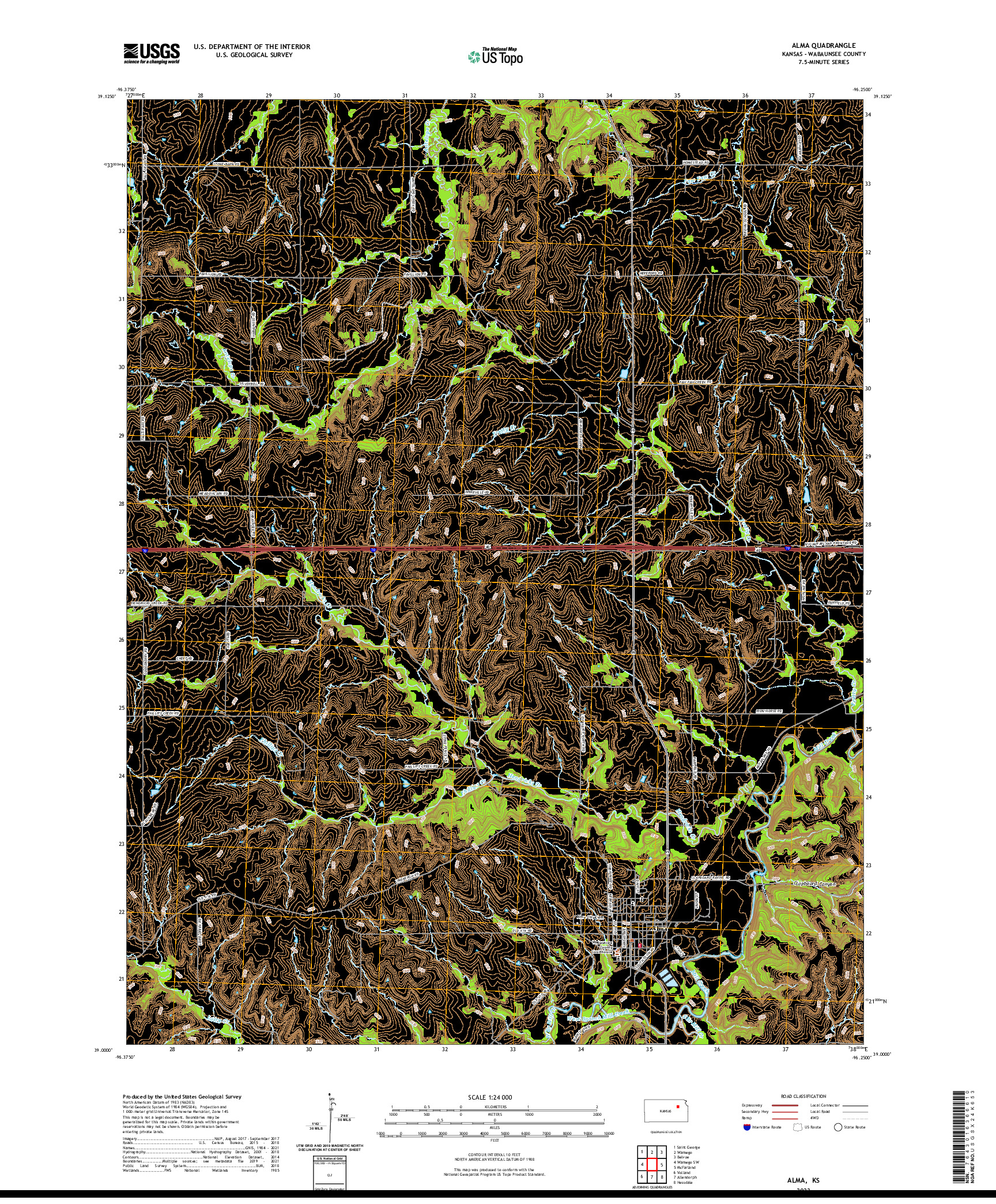 US TOPO 7.5-MINUTE MAP FOR ALMA, KS