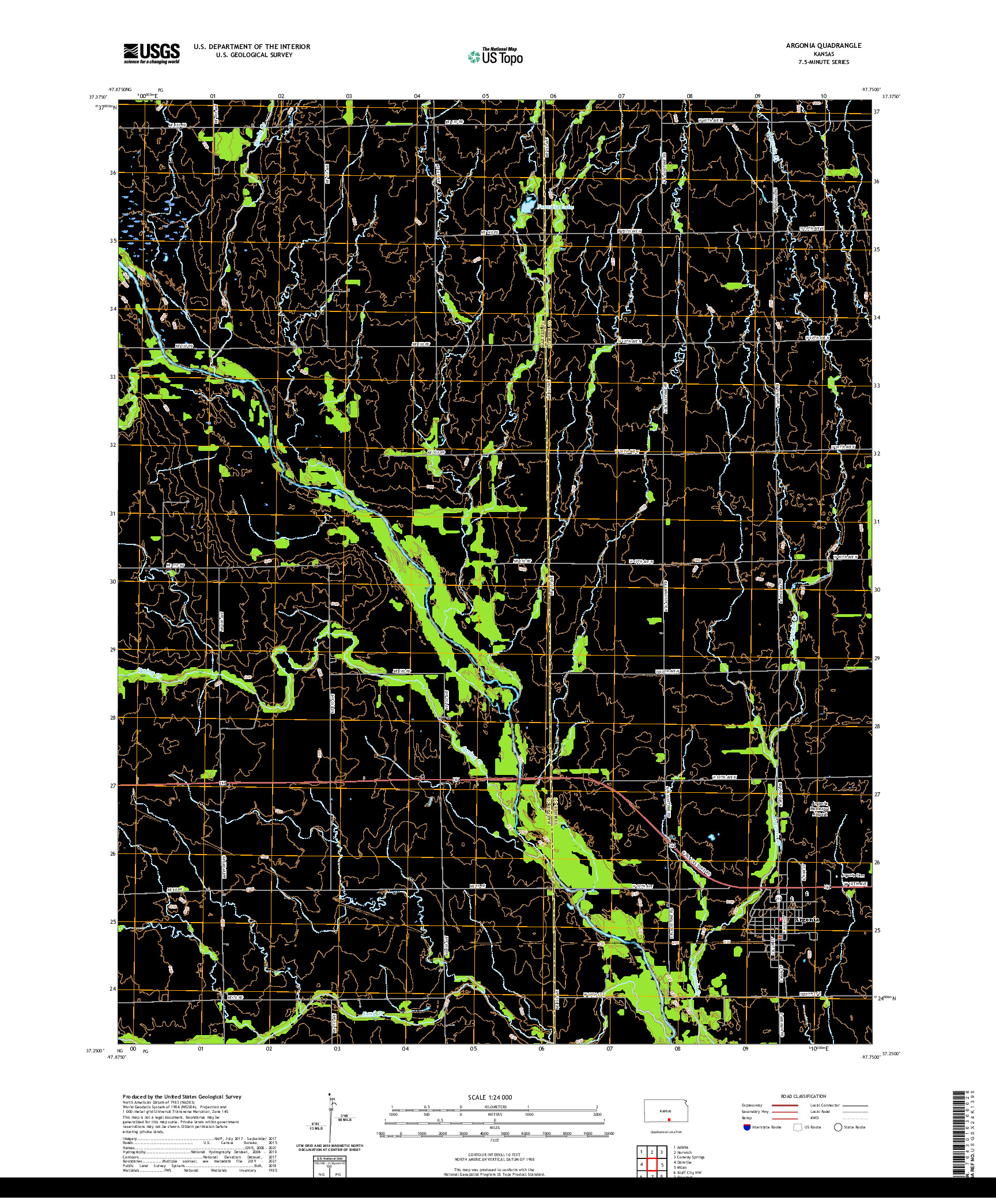 US TOPO 7.5-MINUTE MAP FOR ARGONIA, KS