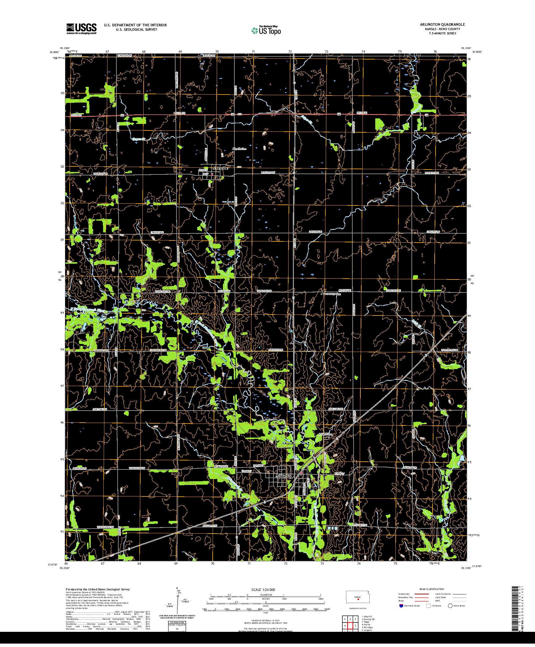 US TOPO 7.5-MINUTE MAP FOR ARLINGTON, KS