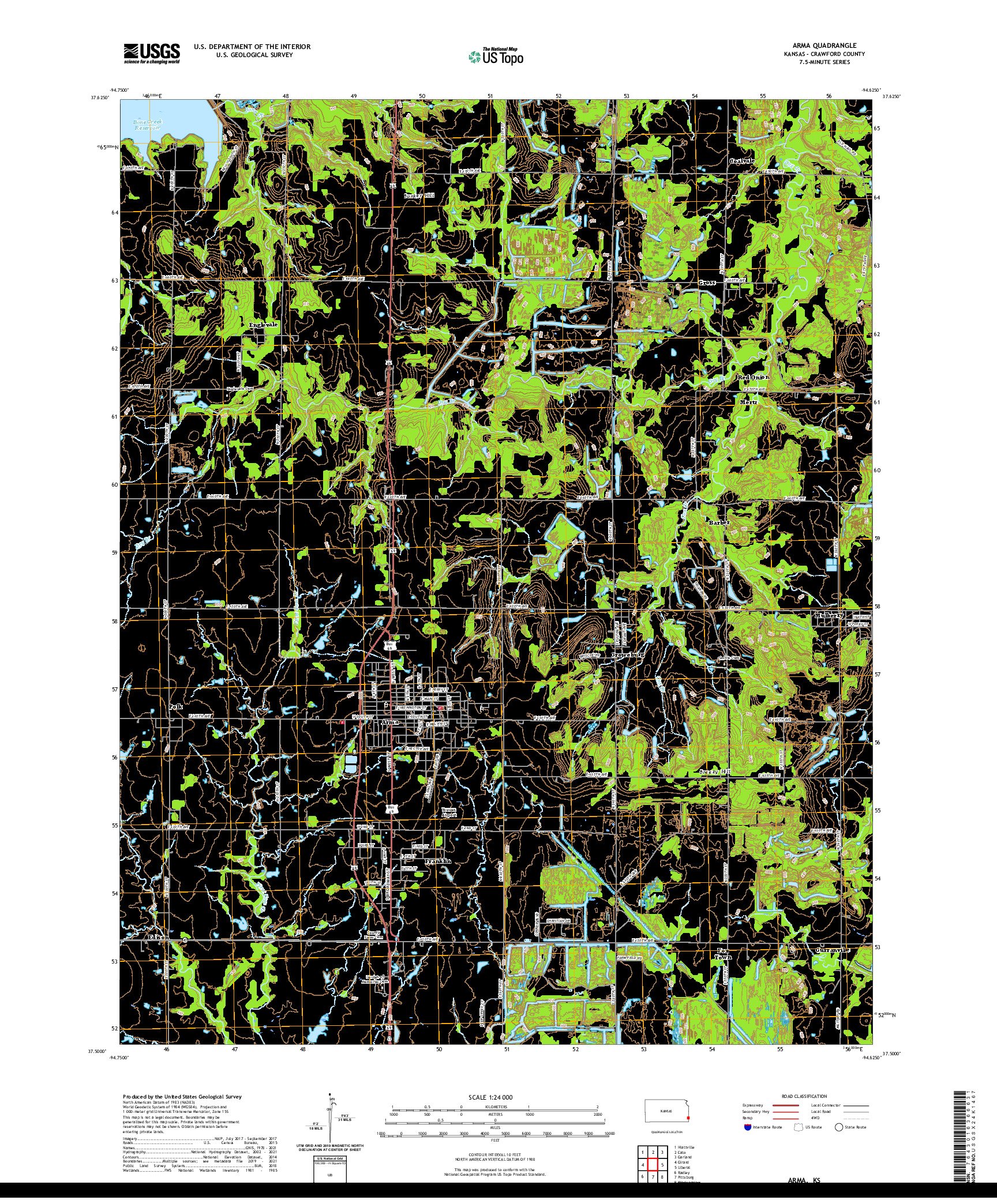 US TOPO 7.5-MINUTE MAP FOR ARMA, KS