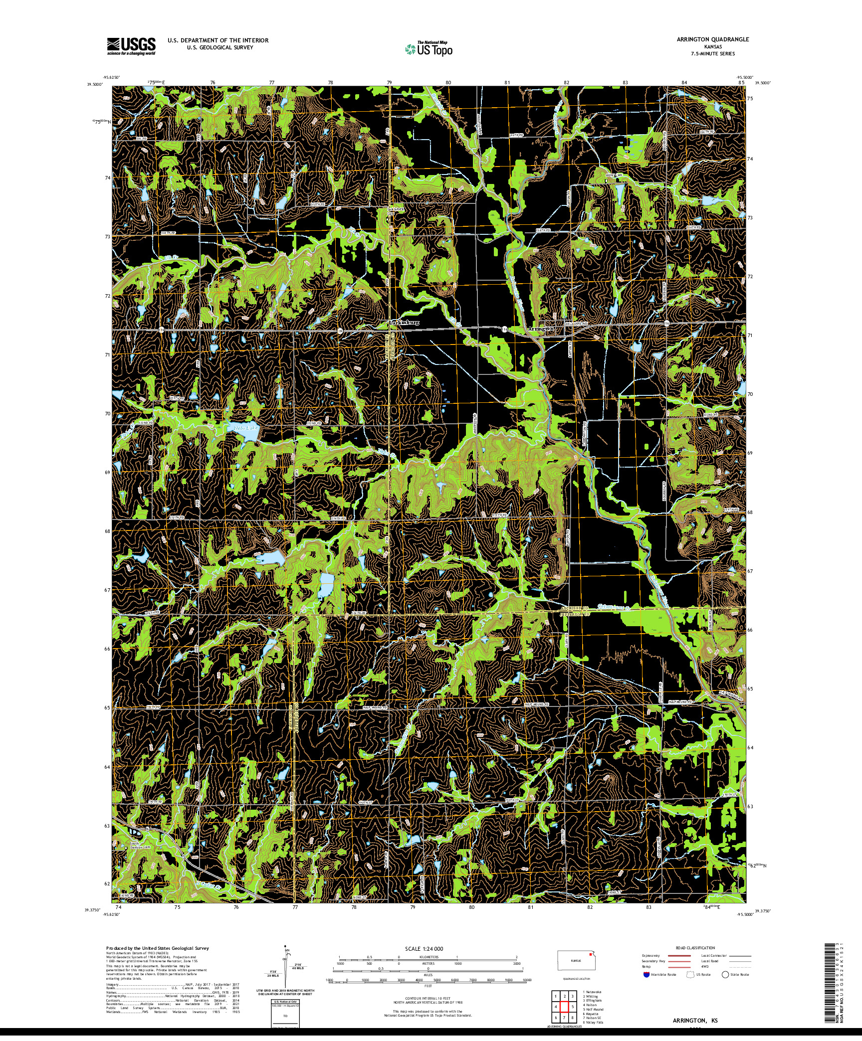 US TOPO 7.5-MINUTE MAP FOR ARRINGTON, KS