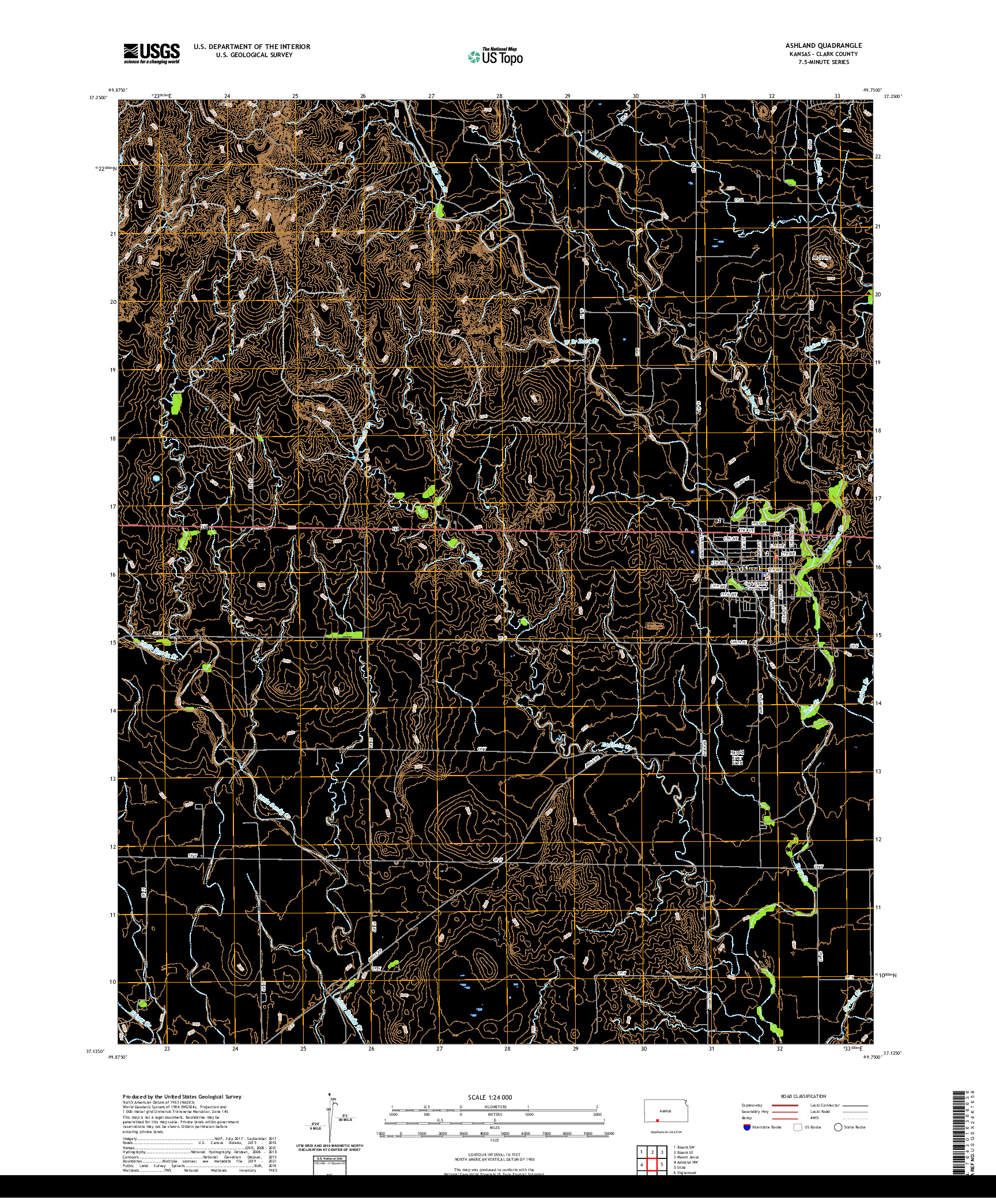 US TOPO 7.5-MINUTE MAP FOR ASHLAND, KS