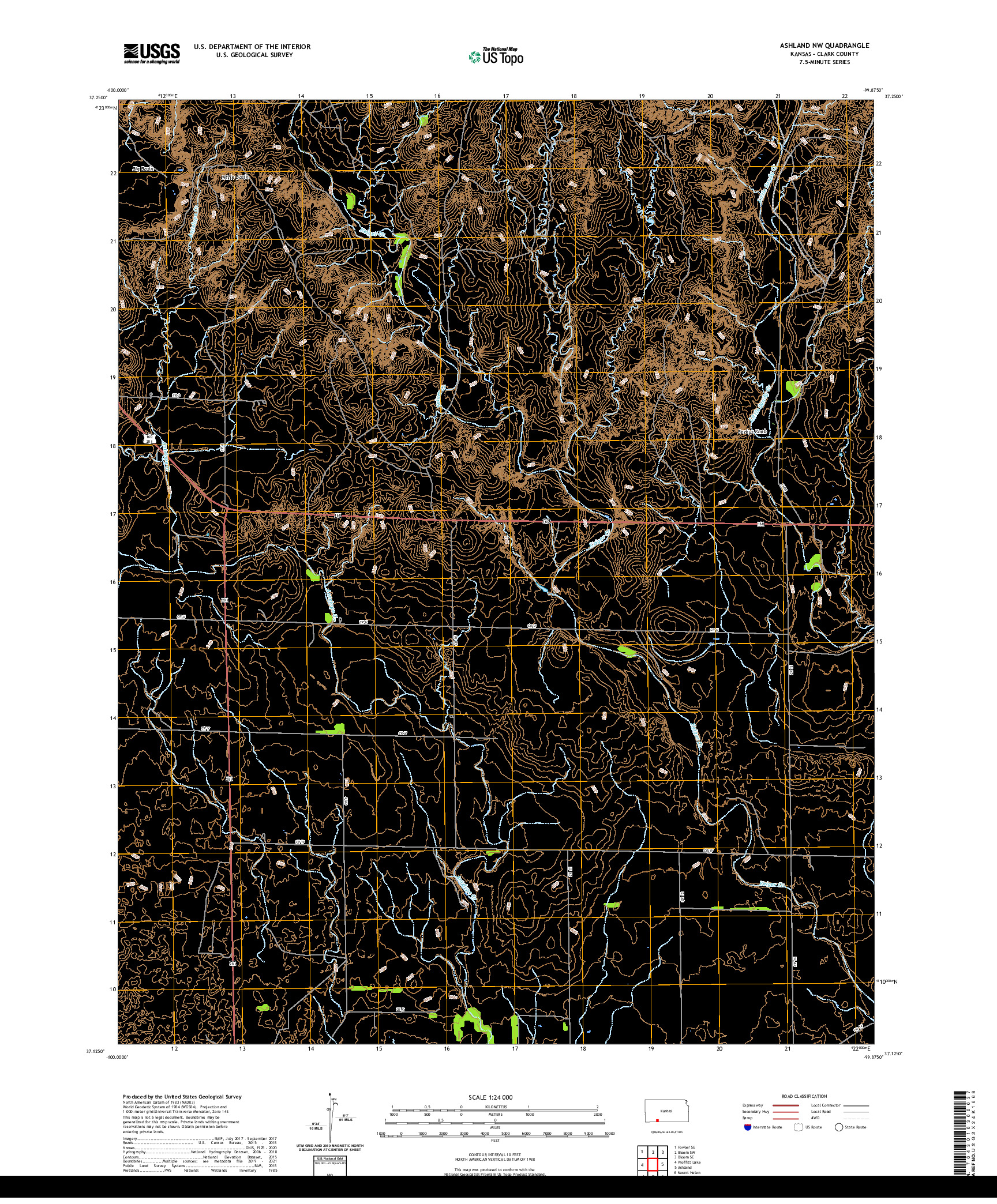 US TOPO 7.5-MINUTE MAP FOR ASHLAND NW, KS