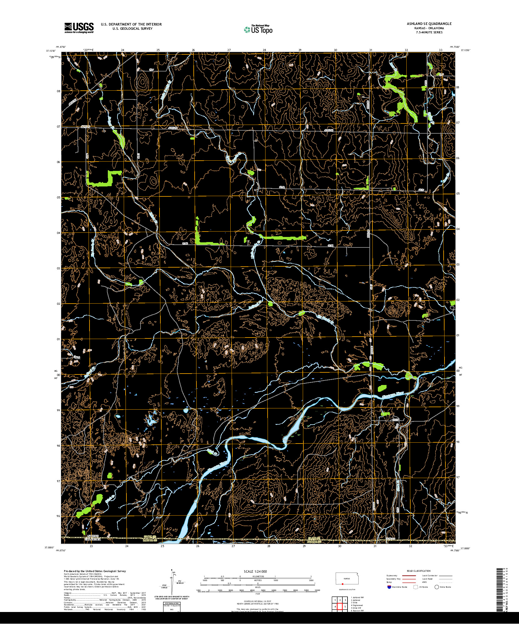 US TOPO 7.5-MINUTE MAP FOR ASHLAND SE, KS,OK