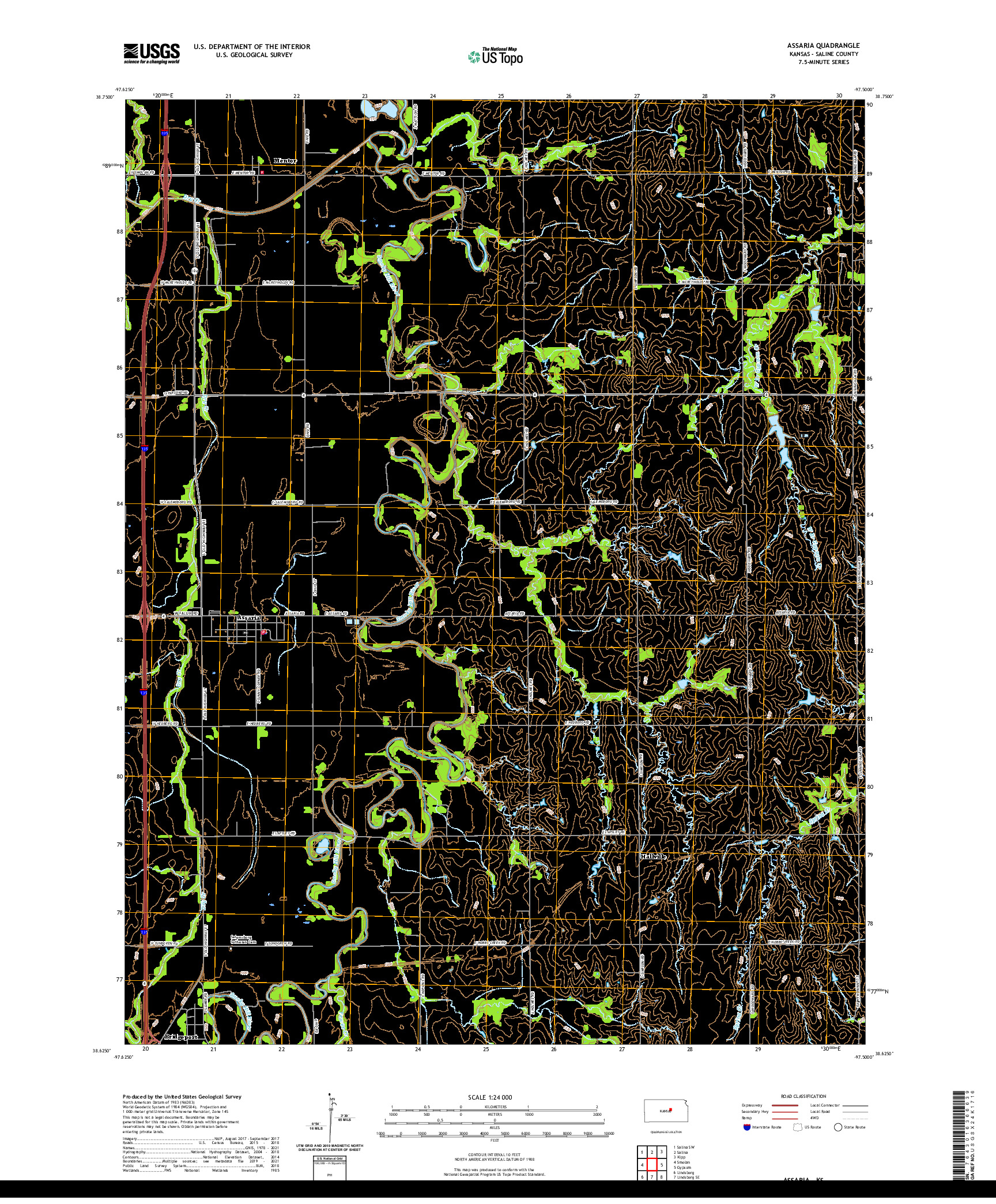 US TOPO 7.5-MINUTE MAP FOR ASSARIA, KS